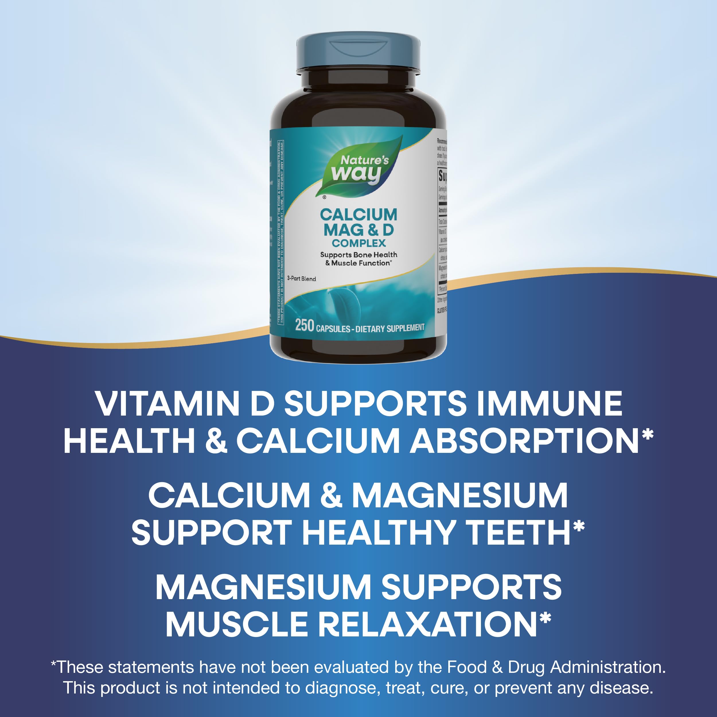 Nature's Way Calcium Magnesium & Vitamin D3 Complex - 250 Capsules for Strong Bones, Teeth & Muscle Support | Gluten Free Supplement | Ideal for Active Lifestyles & Bone Health Maintenance