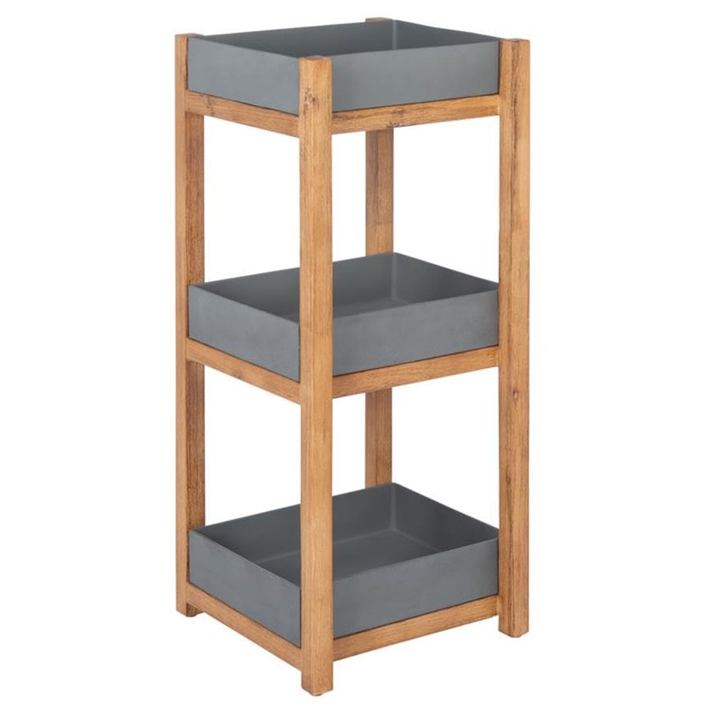 SAFAVIEH Outdoor Collection Artria 3-Tier Shelf - Natural Grey Rattan Storage Organizer for Patio, Garden & Balcony Decor