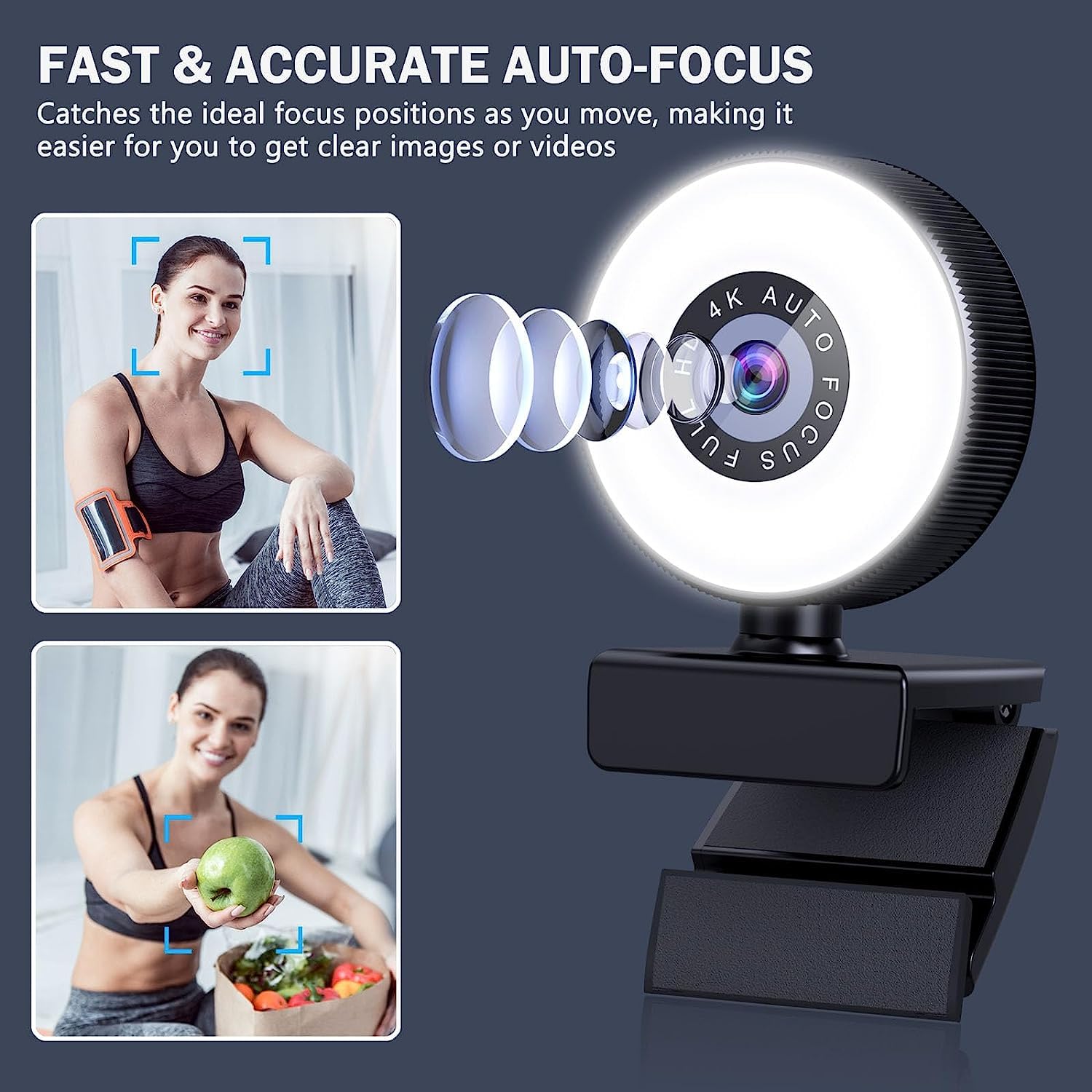 Greethga 1080P HD USB Webcam with Built-in Microphone & Adjustable Ring Light - Perfect for Zoom Meetings, Online Classes, Video Conferencing on Desktop & Laptop