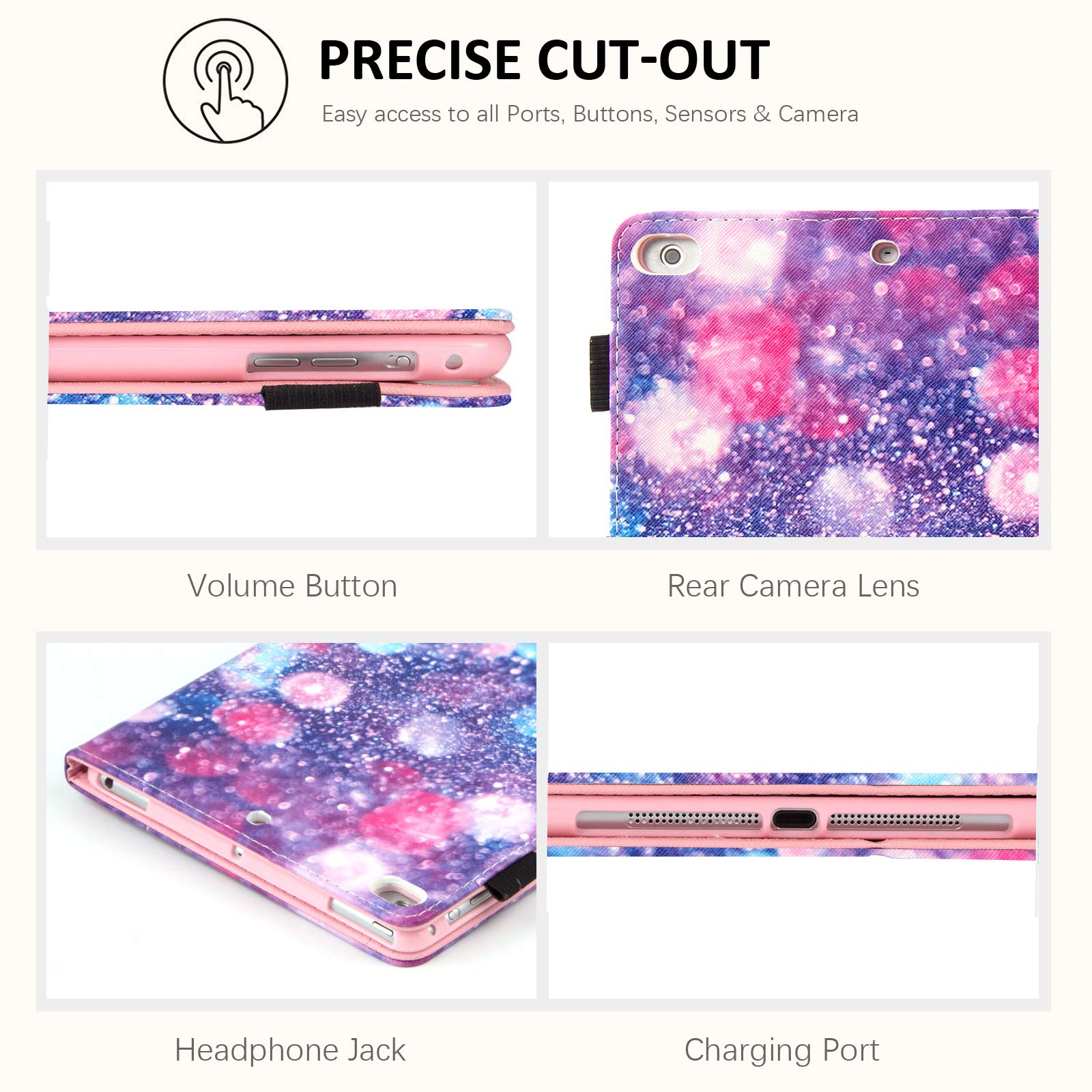 Dteck 9.7-Inch Magnetic Stand Synthetic Leather Smart Wallet Case for iPad 6th/5th Gen (2018/2017), iPad Air 2/1 - Protective Fold Cover with Kickstand (Purple Bubbles) | Perfect for Work, Travel & Home Use