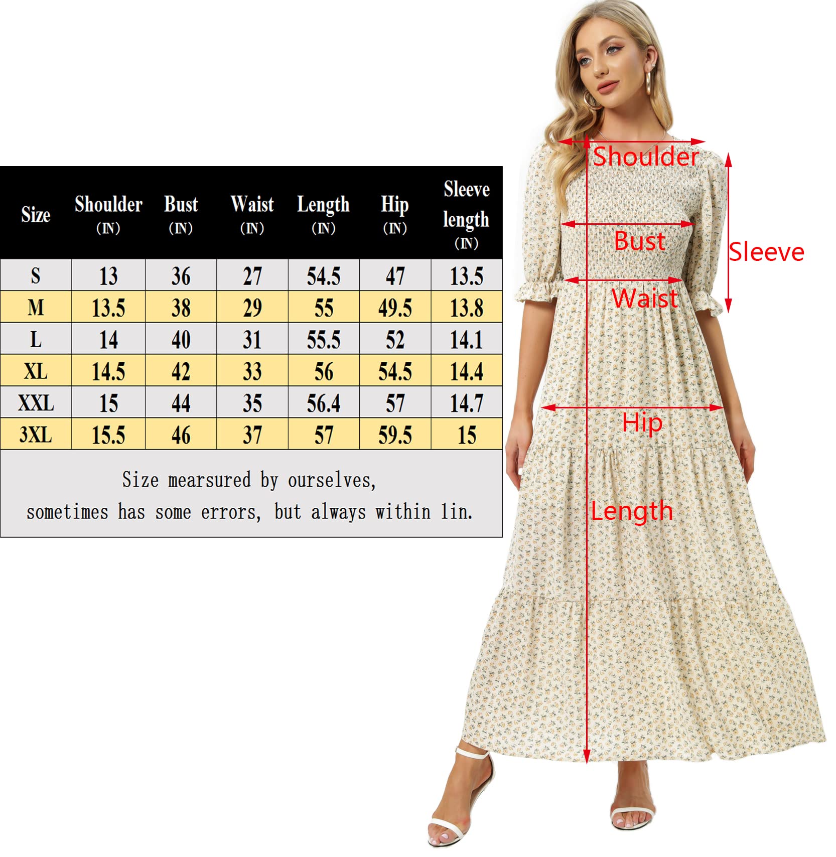 Women's Summer Casual Half Sleeve Bohemian Floral Tiered Maxi Dress - Beach Cover Up, Vacation Outfit, Garden Party Dress