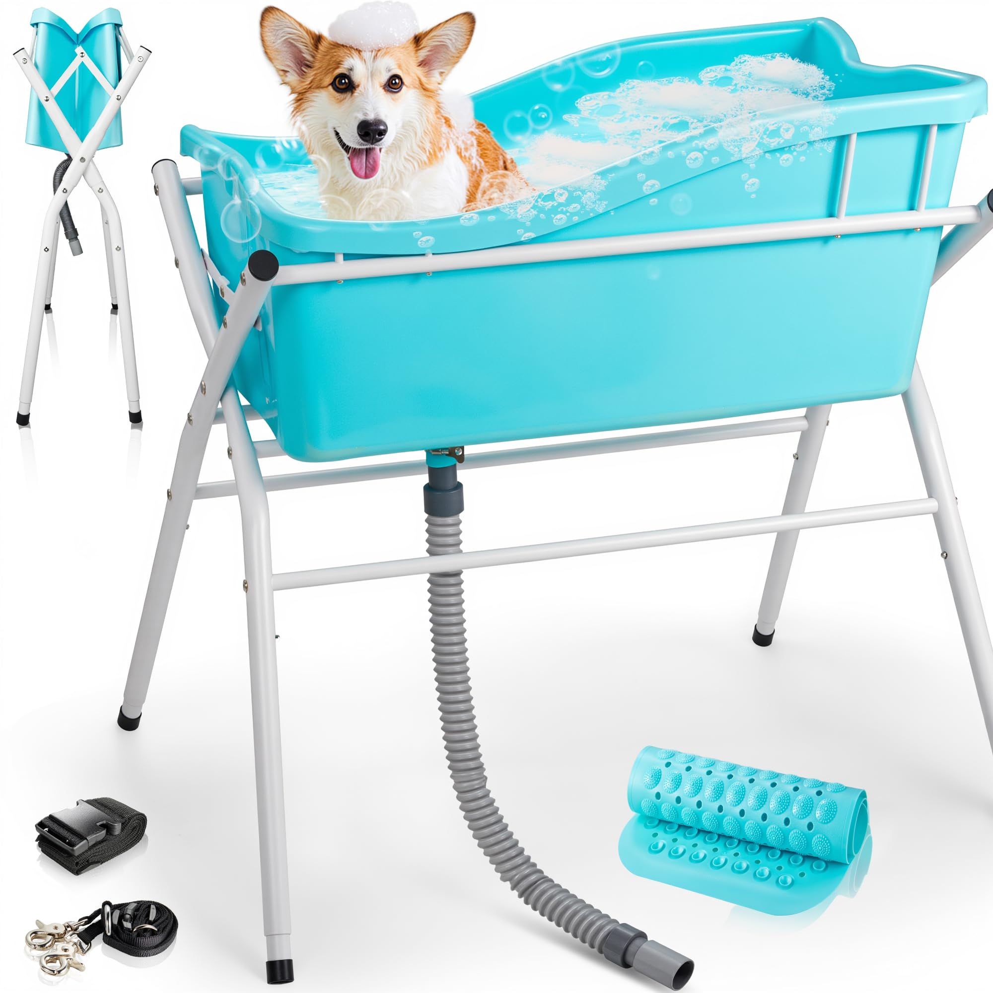 **Portable Foldable Dog Bath Tub - Adjustable Height Pet Washing Station for Small & Medium Dogs - Indoor & Outdoor Use - Perfect for Shower, Grooming & Travel (Patent Design)**