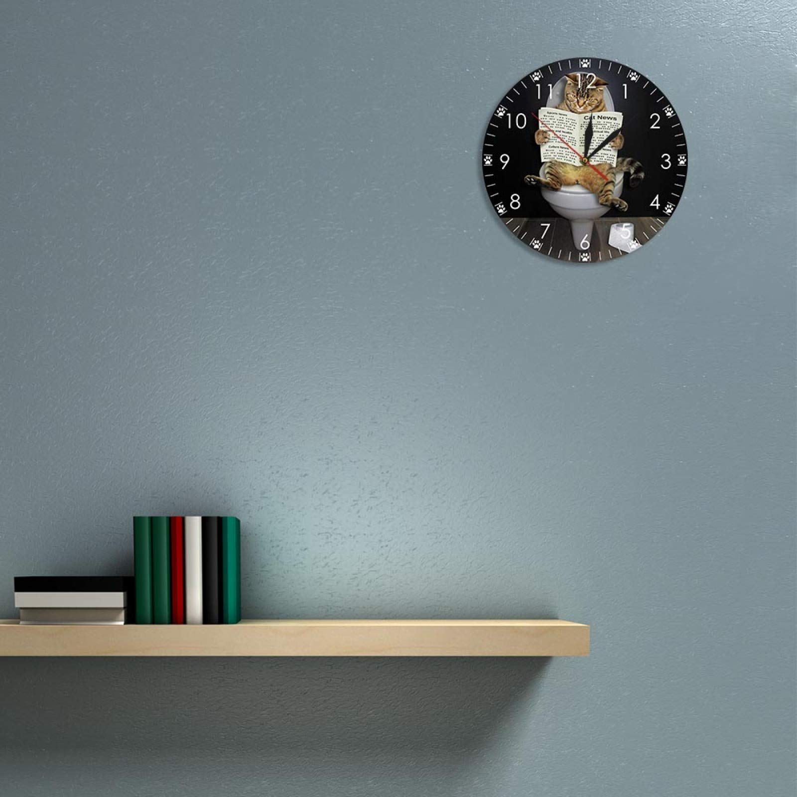 Funny Cat Wall Clock - Silent Non-Ticking Kitten on Toilet with Newspaper Design | Perfect Bathroom Decor, Bedroom Wall Art & Unique Gift for Cat Lovers | Ideal for Home, Office, or Pet-Themed Spaces
