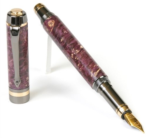 Lanier Pens Elite Fountain Pen - Gun Metal Finish with Purple Box Elder Wood - Premium Writing Instrument for Professionals, Gifts & Collectors | Ideal for Office, Calligraphy & Signature Signing