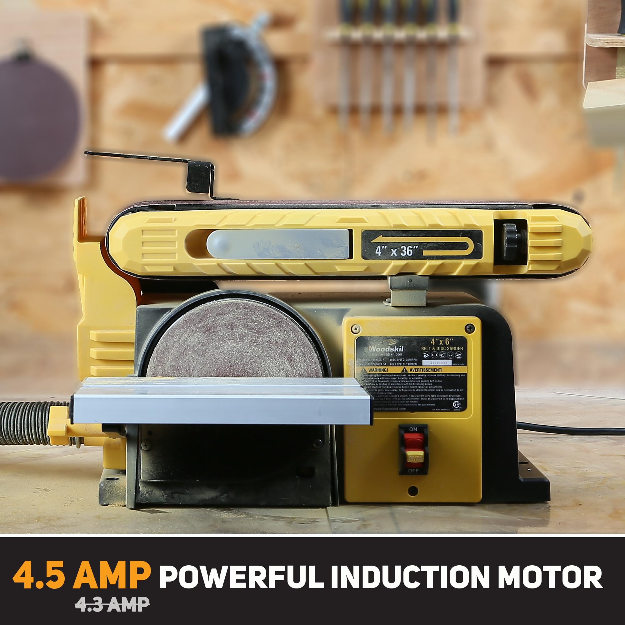 4.5-Amp Belt Disc Sander Combo | 4 x 36 in. Belt & 6 in. Disc Sander with 3/4HP Motor | Woodworking Bench Sander with Stable Base | Upgraded Model for Sanding, Polishing & Shaping Wood, Metal & DIY Projects