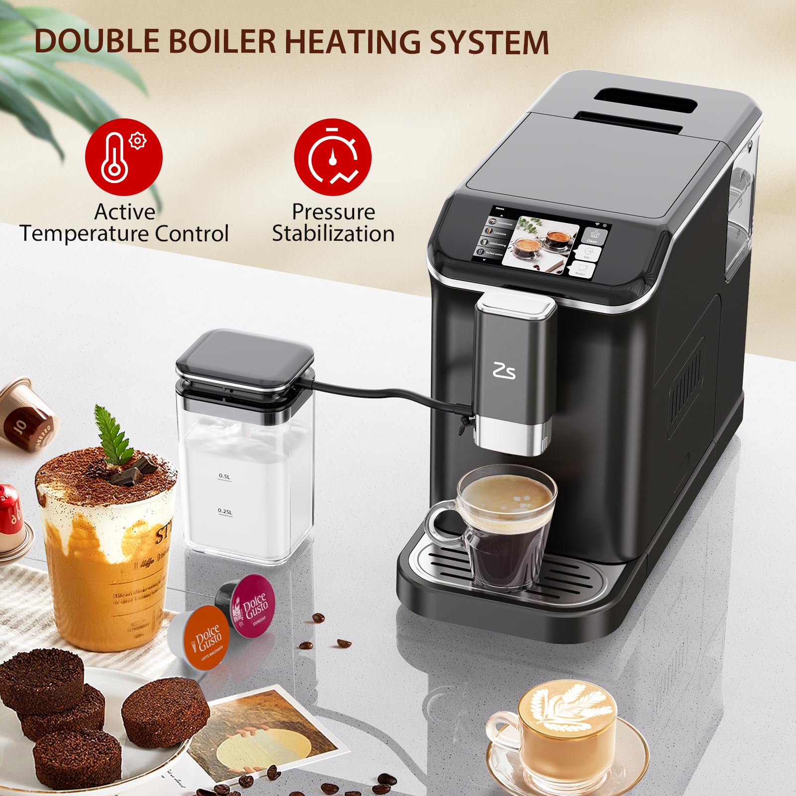 Fully Automatic Espresso Machine with Built-in Grinder & 20 Bar Pressure - Adjustable Grind Size (1-15 Levels) & 1.5L Water Tank - Auto Milk Frother for Cappuccino & Latte - Perfect for Home Coffee Bar & Office Use