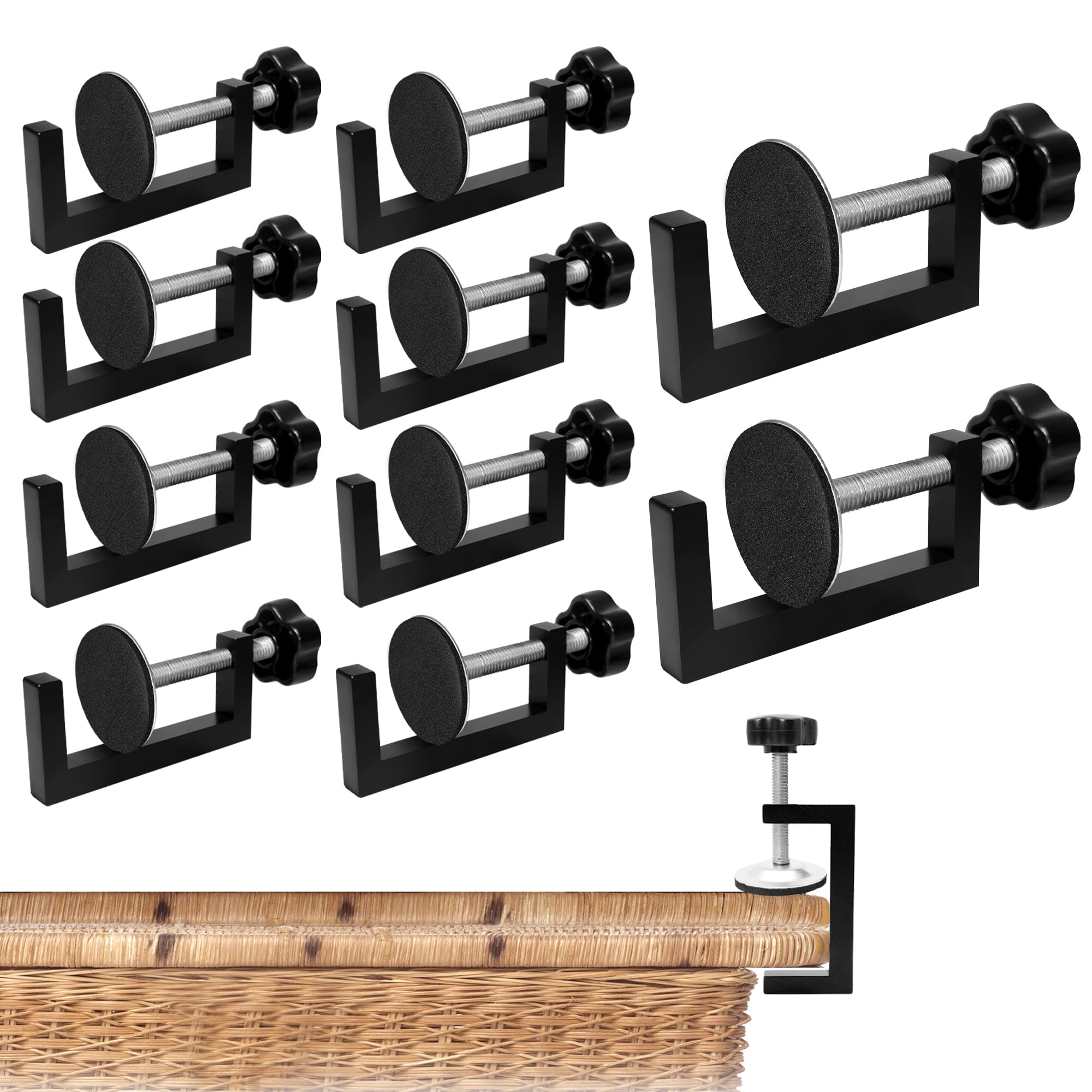 10 Pcs Adjustable Patio Furniture Clips - Heavy Duty Outdoor Wicker Sofa Connectors for Rattan Sectional & Couch - Secure Black Furniture Clamps to Keep Chairs Together - Perfect for Garden, Deck, and Poolside Use