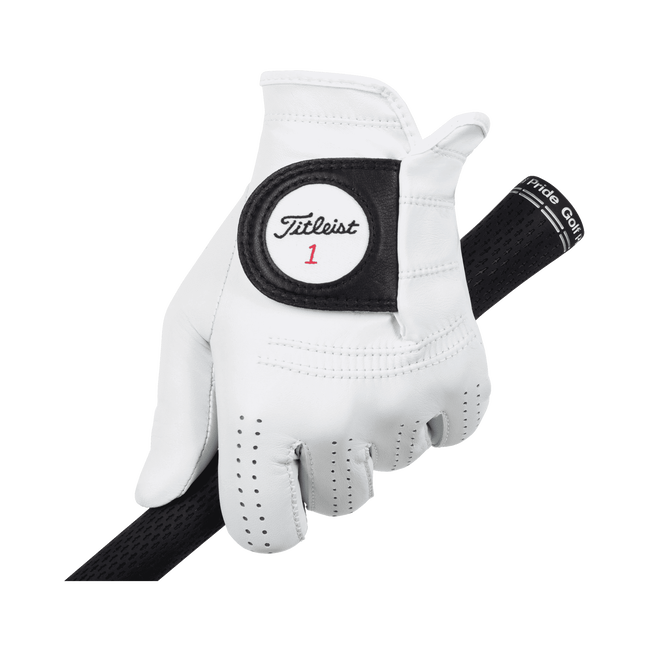Titleist Men's Premium Golf Glove - Left Hand, White | Soft Leather, Enhanced Grip | Perfect for Driving Range & Tournament Play