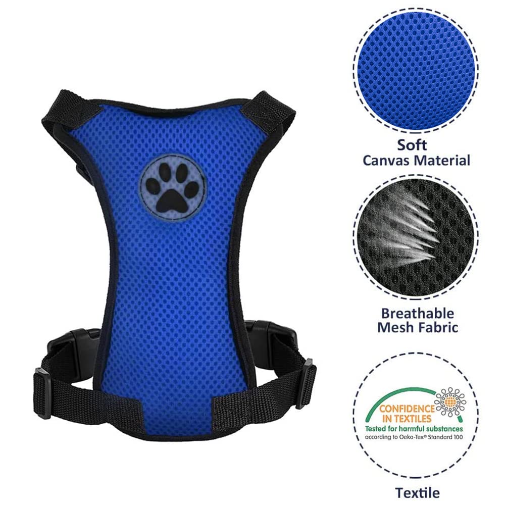 Lukovee Adjustable Dog Car Harness - Soft Padded & Breathable Mesh Pet Seat Belt for Small, Medium & Large Dogs with Vehicle Connector Strap (Blue, Medium) | Safe Travel, Road Trips & Daily Car Rides