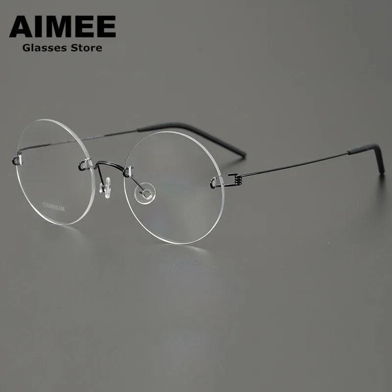 Unisex Rimless Round Screwless Titanium Eyeglasses Frame 1356 - Lightweight & Durable for Reading, Computer Work & Everyday Wear
