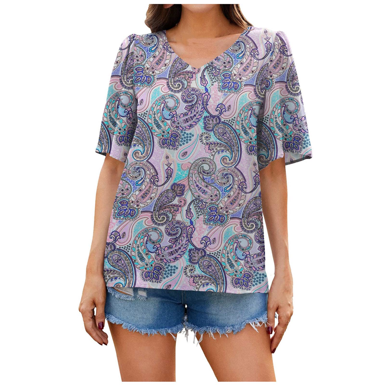 Women's Cute Trendy T-Shirts & Blouses - Flowy Short Sleeve V-Neck Tunic Tops for Belly Coverage | Perfect for Casual Wear, Office Outfits & Summer Fashion