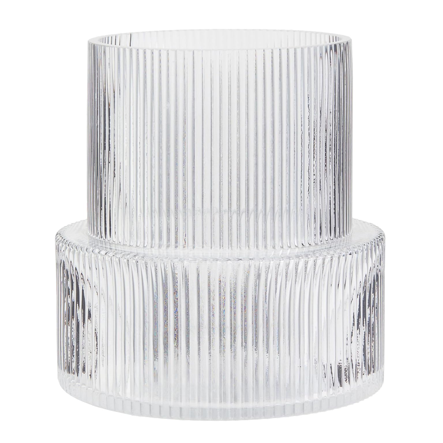 Ribbed Glass Vase - Modern Clear Fluted Flower Vase with Large Capacity, Wavy Ripple Design for Home Decor | Perfect for Living Room, Dining Table, Bedroom, Entryway, Office & Holiday Centerpieces