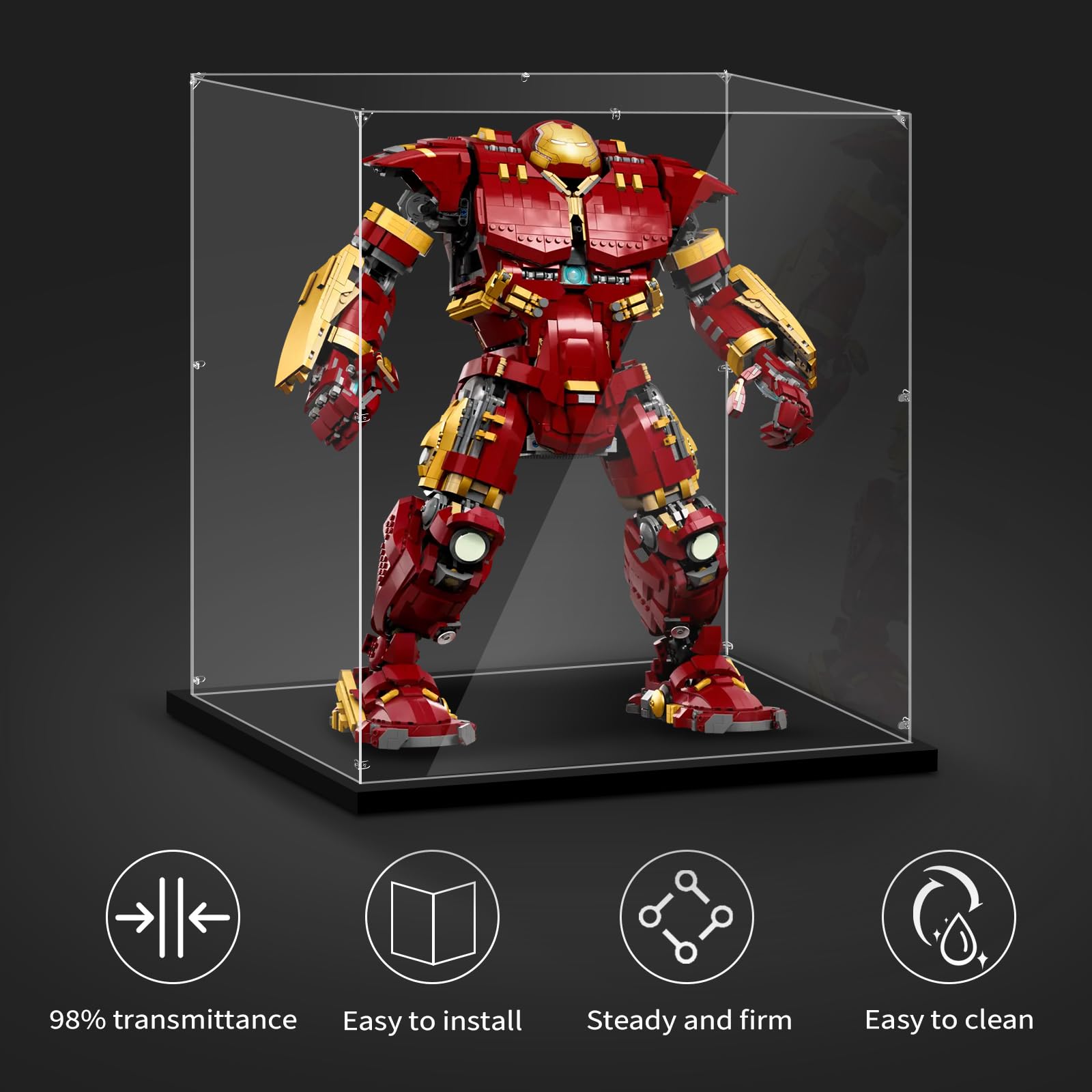 Lego 76210 Hulkbuster Acrylic Display Case - 19.68x11.81x21.65 Inches (50x30x55cm) Clear Dust-Proof Showcase for Collectible Protection | Perfect for Home Decor, Office Display & Toy Collection Preservation