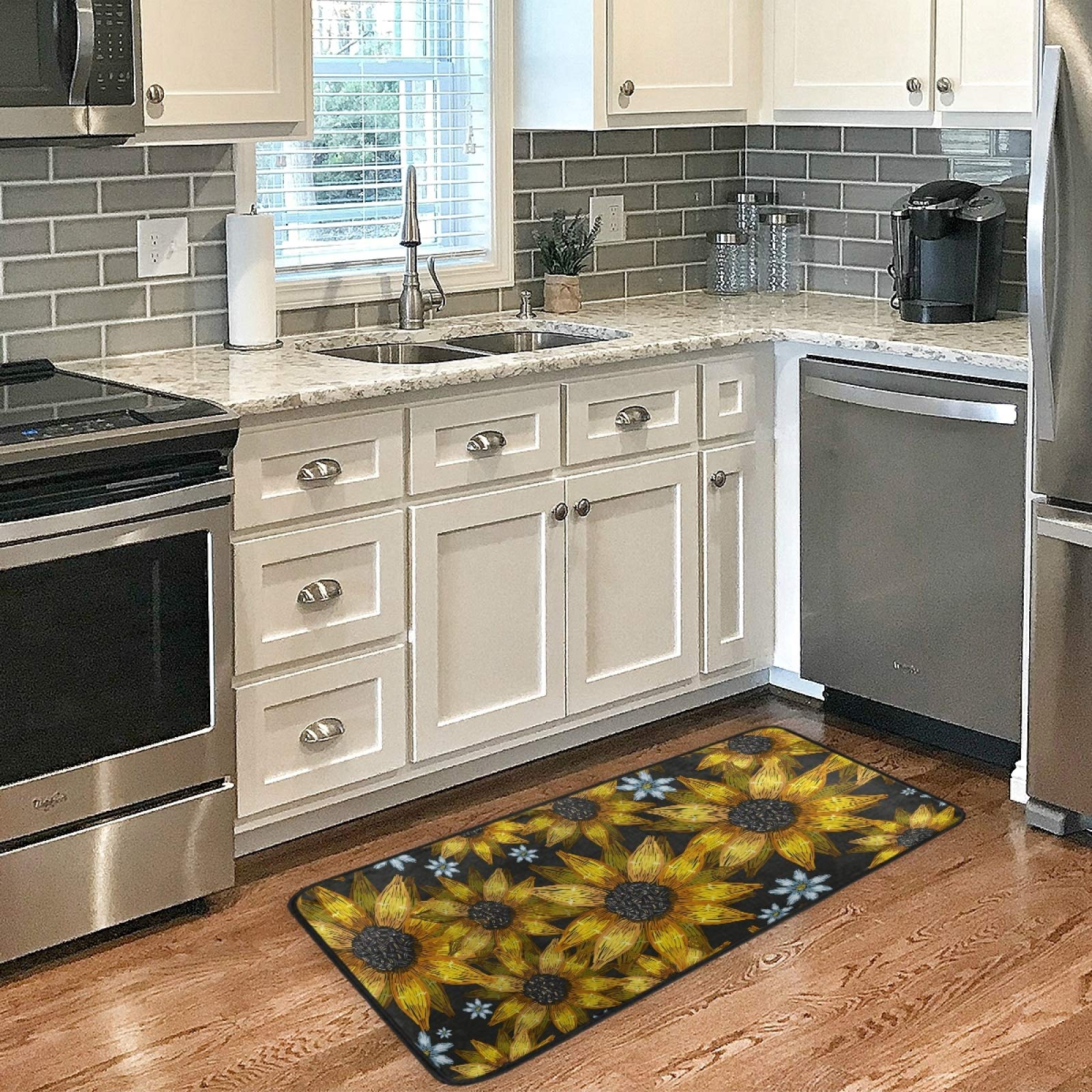 Vintage Sunflower Non-Slip Kitchen Rug Mat 39x20 Inch - Soft Bathroom Doormat & Runner for Home Decor - Perfect for Kitchens, Bathrooms, Entryways and Laundry Rooms