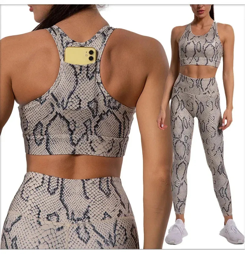 Leopard Print Yoga Set for Women - Quick Dry Fitness Tracksuit with Matching Pants | Gym Workout Outfit for Yoga, Running & Activewear