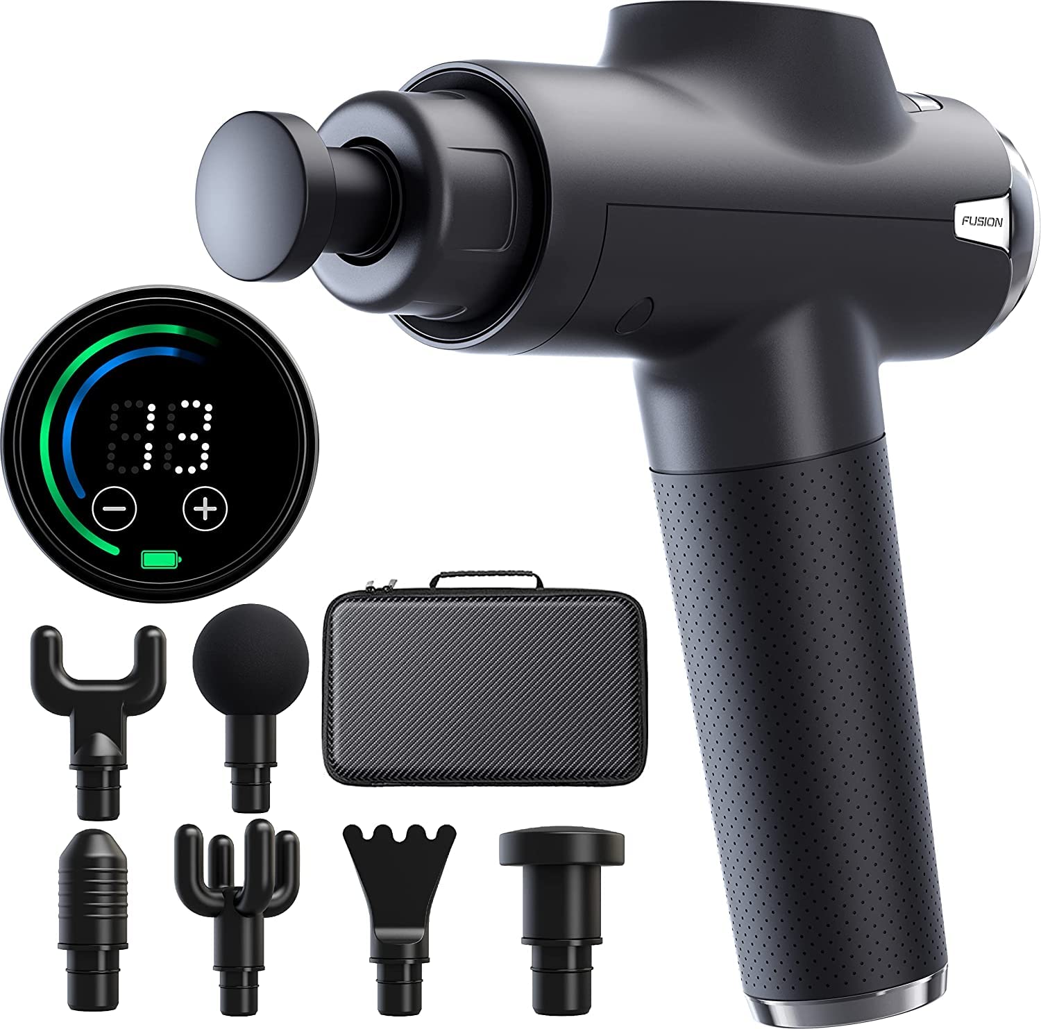 Fusion Black Pro Deep Tissue Massage Gun for Athletes - Percussion Massager for Pain Relief, Muscle Recovery & Relaxation - Perfect for Post-Workout, Sports Therapy & Home Use