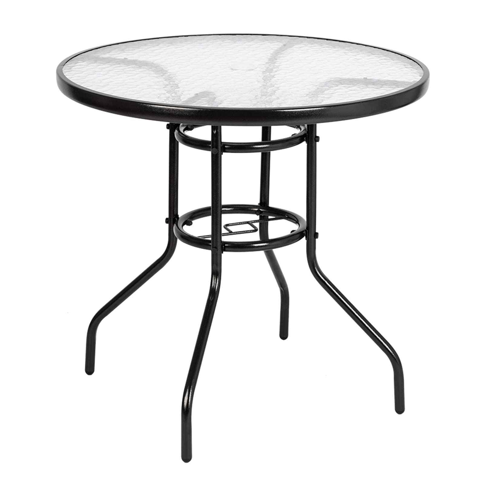 GT2-ZJ 36 Inch Round Outdoor Bistro Table with Tempered Glass Top & Umbrella Hole - Steel Frame Patio Furniture Set for Garden, Backyard, Balcony, Lawn - Perfect for Outdoor Dining, Coffee Parties & Relaxing Conversations