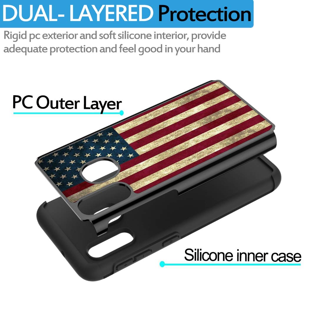 **Samsung Galaxy A10E Phone Case for Women - Heavy Duty Shockproof Rugged Protective Cover with Dual Layer Design (USA Flag) - Perfect for Outdoor, Work & Daily Use**