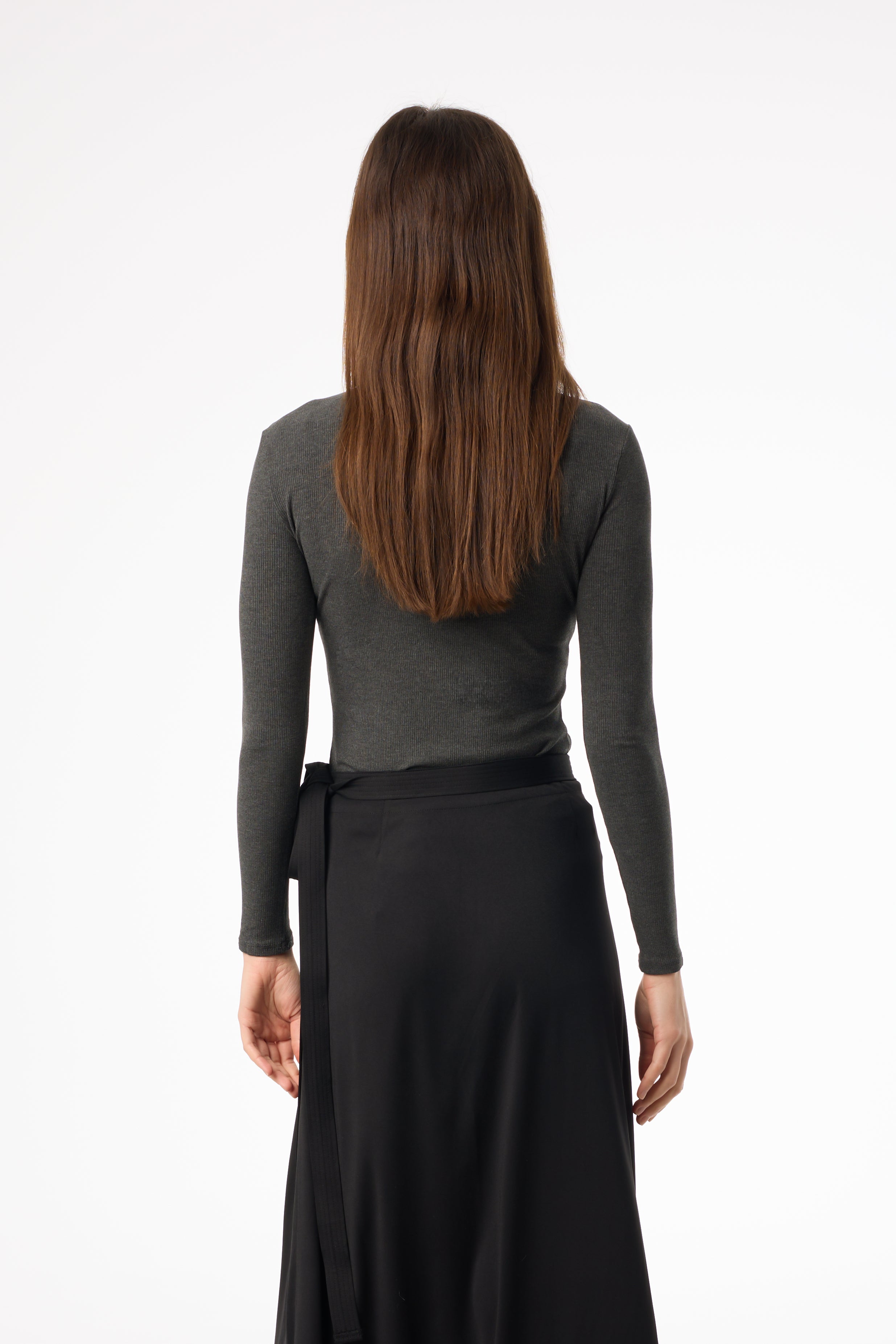 Heather Grey Ribbed Mock Neck Top for Women - Stylish Casual Long Sleeve Shirt | Perfect for Work, Date Night & Everyday Wear