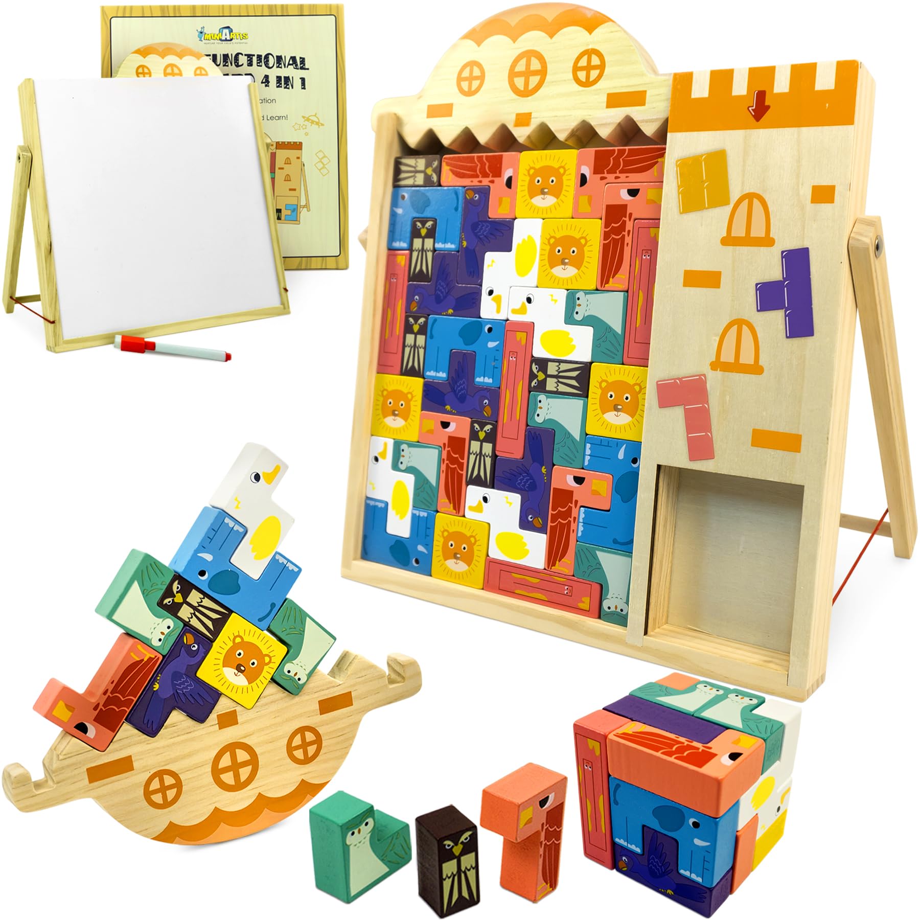MINIARTIS 35 Pcs Wooden Blocks Puzzle - Tetra Tower Balance Stacking Game, Montessori Tangram Jigsaw Toys for Kids & Adults | Fun Family Board Game for Team Building & STEM Learning | Perfect for Classroom, Party & Indoor Activities