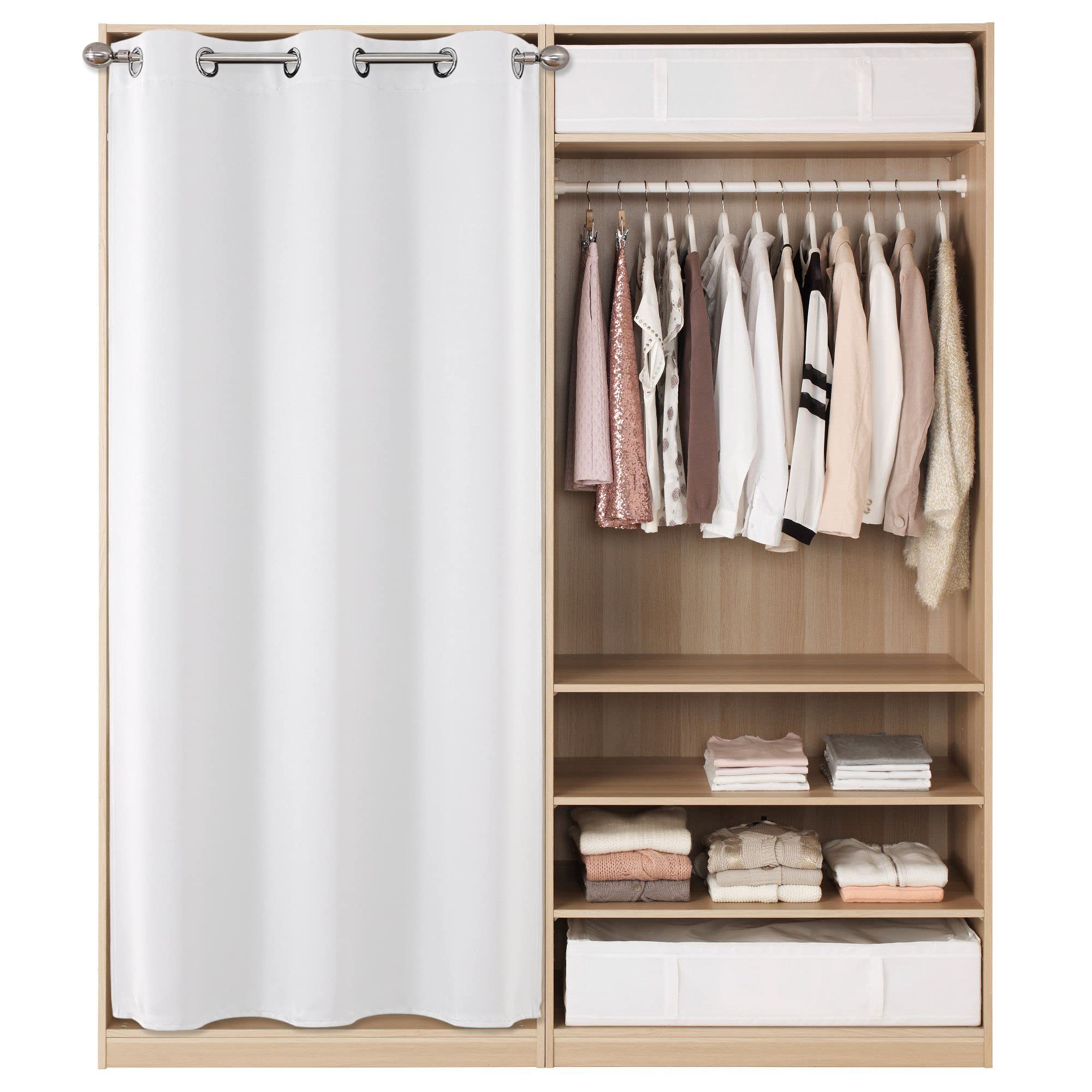 Joydeco 78 Inch Blackout Door Curtain - Closet Door Privacy Panel, Room Divider for Bedroom & Open Closets (Greyish White, 40W x 78L) - Perfect for Light Blocking, Space Separation & Home Decor