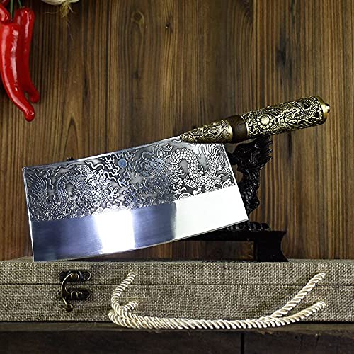 Hand-Forged Meat Cleaver - High-End Retro Chef Knife, Longquan Ghost Handmade Kitchen Cleaver for Slicing & Chopping - BY KKZY (Color: G-cd39) | Perfect for Professional Chefs & Home Cooking
