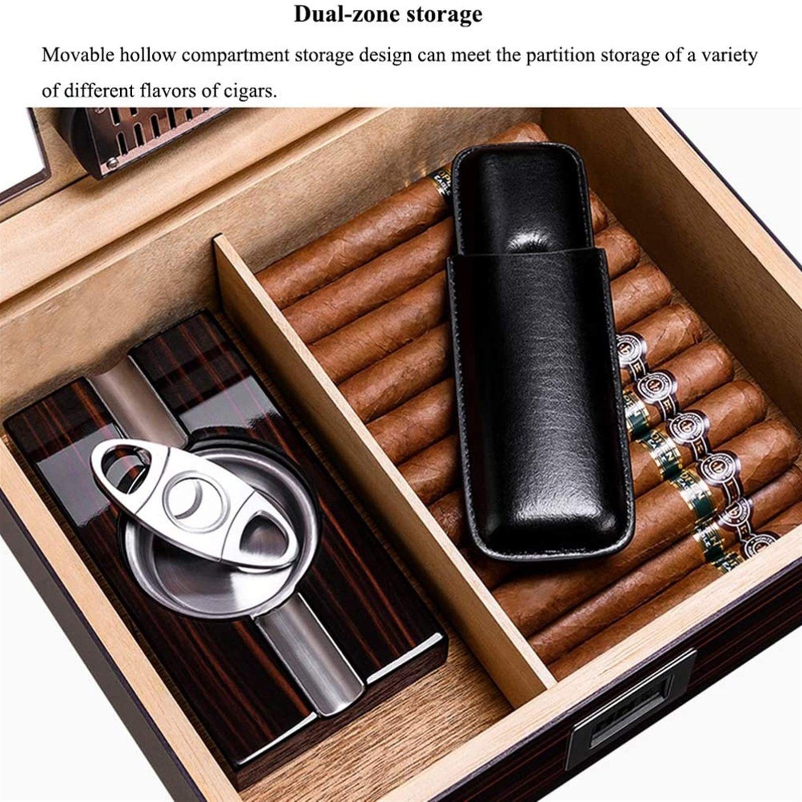 Premium TSWEET Desktop Cigar Humidor - Cedar & Leather Cigar Storage Box with Air-Tight Seal, Glass Hygrometer & Rectangle Humidifier - Holds 25-50 Cigars - Perfect for Home, Office or Gifts for Cigar Enthusiasts