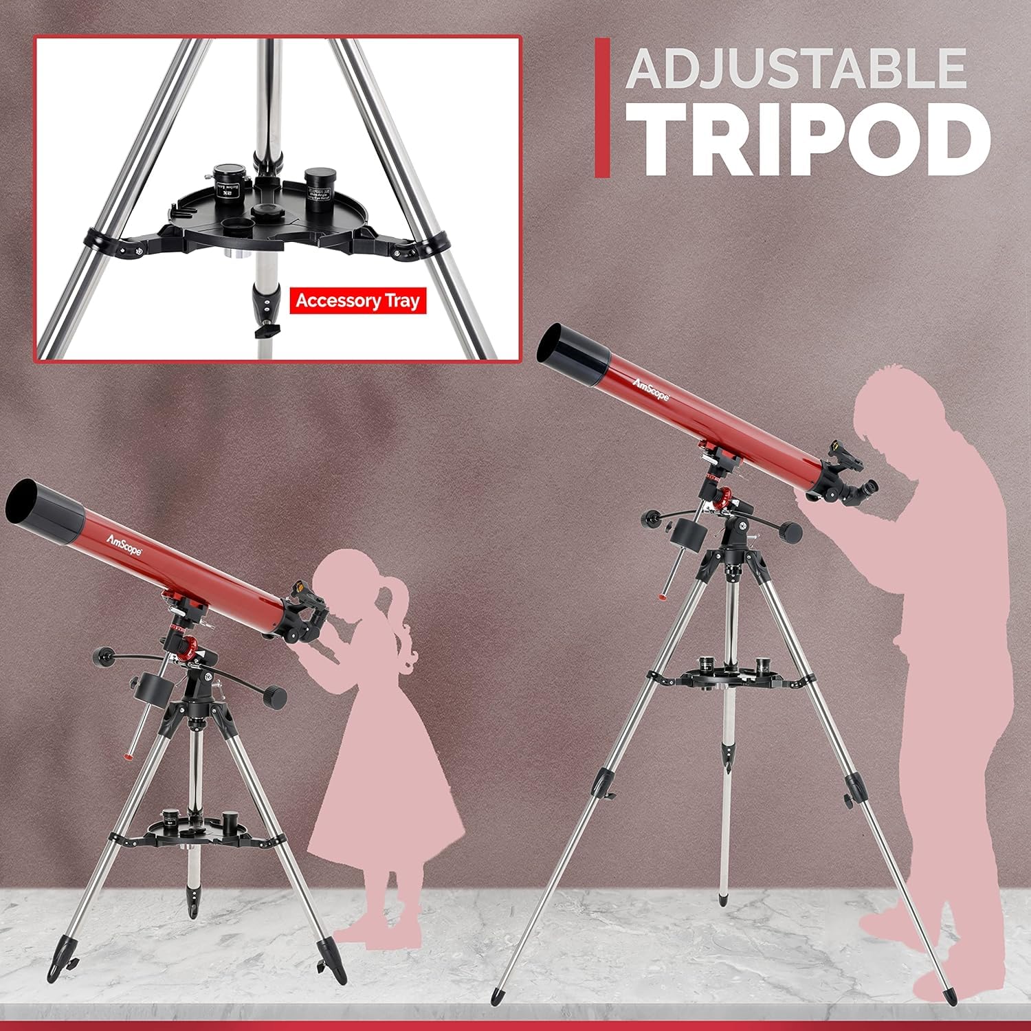 AmScope 80mm Aperture Refractor Telescope with Equatorial Mount - 900mm Focal Length Astronomy Telescope with Stainless Steel Tripod & Red Dot Finder - Perfect for Stargazing, Astrophotography and Celestial Observation
