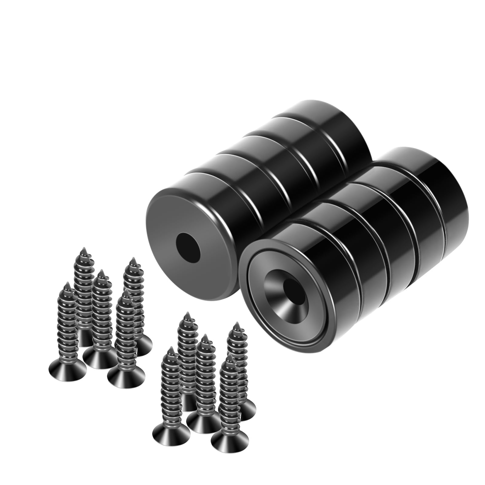 Neosmuk 22lbs Strong Neodymium Disc Magnets with Screws & Center Holes - Heavy Duty Cup Magnets with Mounting Holes - High Strength Rare Earth Round Magnets (Black) - Perfect for Workshop, DIY Projects & Industrial Applications