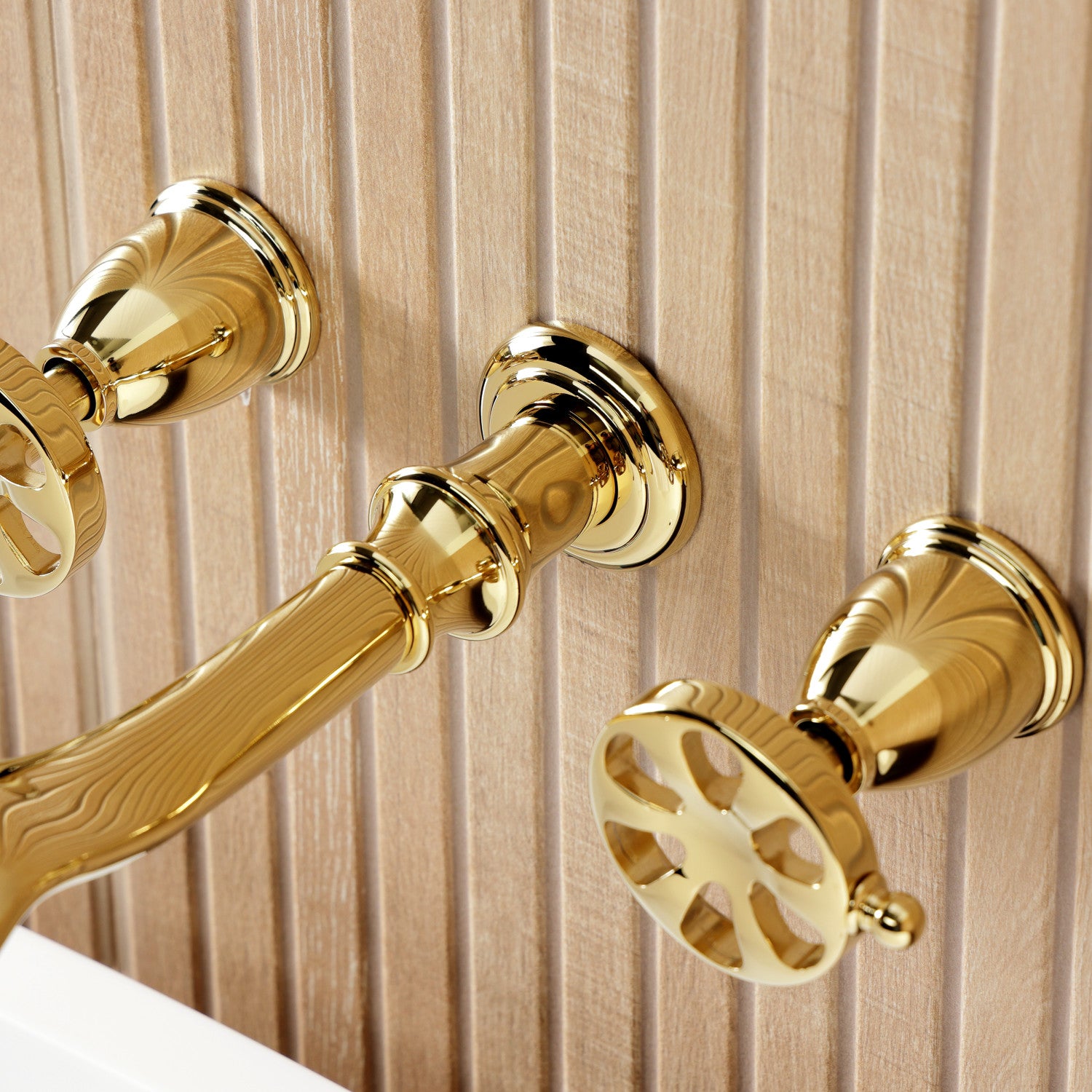 Belknap KS5022RX 3-Hole Wall Mount Roman Tub Faucet with Two Handles - Polished Brass Finish for Bathroom & Spa - Perfect for Freestanding Tubs, Luxury Bathrooms & Home Renovations