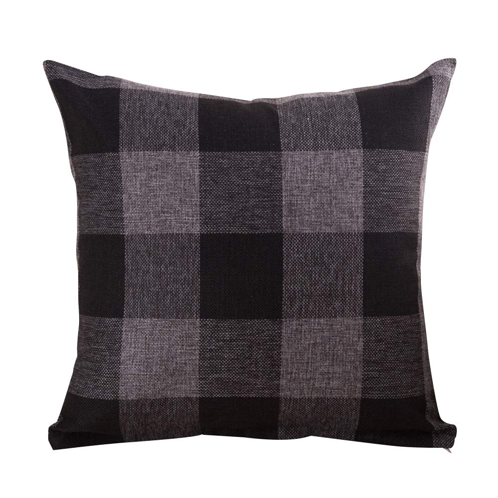 Angel3292 Decorative Square Throw Pillow Cover 18x18 Inch (45cm) - Black Grey Plaid Flax Linen Cushion Case for Sofa, Bed, Chair | Home Decor, Living Room, Bedroom Accessories