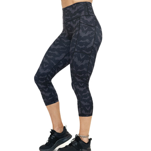Shadow Bats Printed High Waist Yoga Leggings - Women's Gothic Workout Pants for Yoga, Running & Halloween Costume