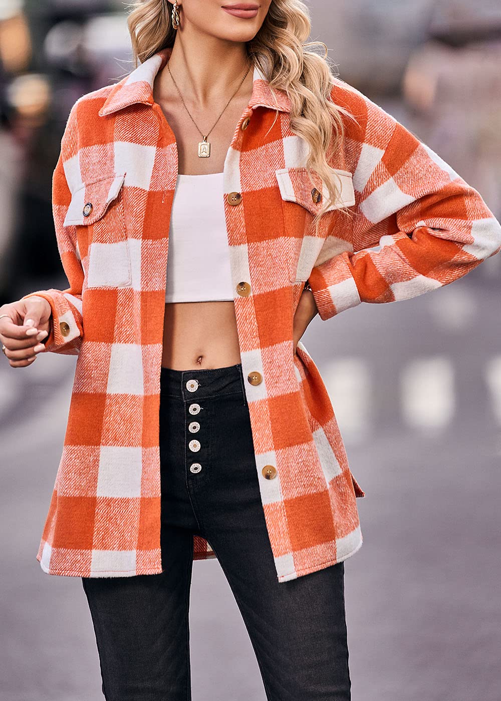 PRETTYGARDEN Women's Plaid Shacket Jacket - Trendy Fall Flannel Shirt with Long Sleeves & Button Down Design - Perfect for Casual Outfits, Layering in Cool Weather & Autumn Fashion Styles