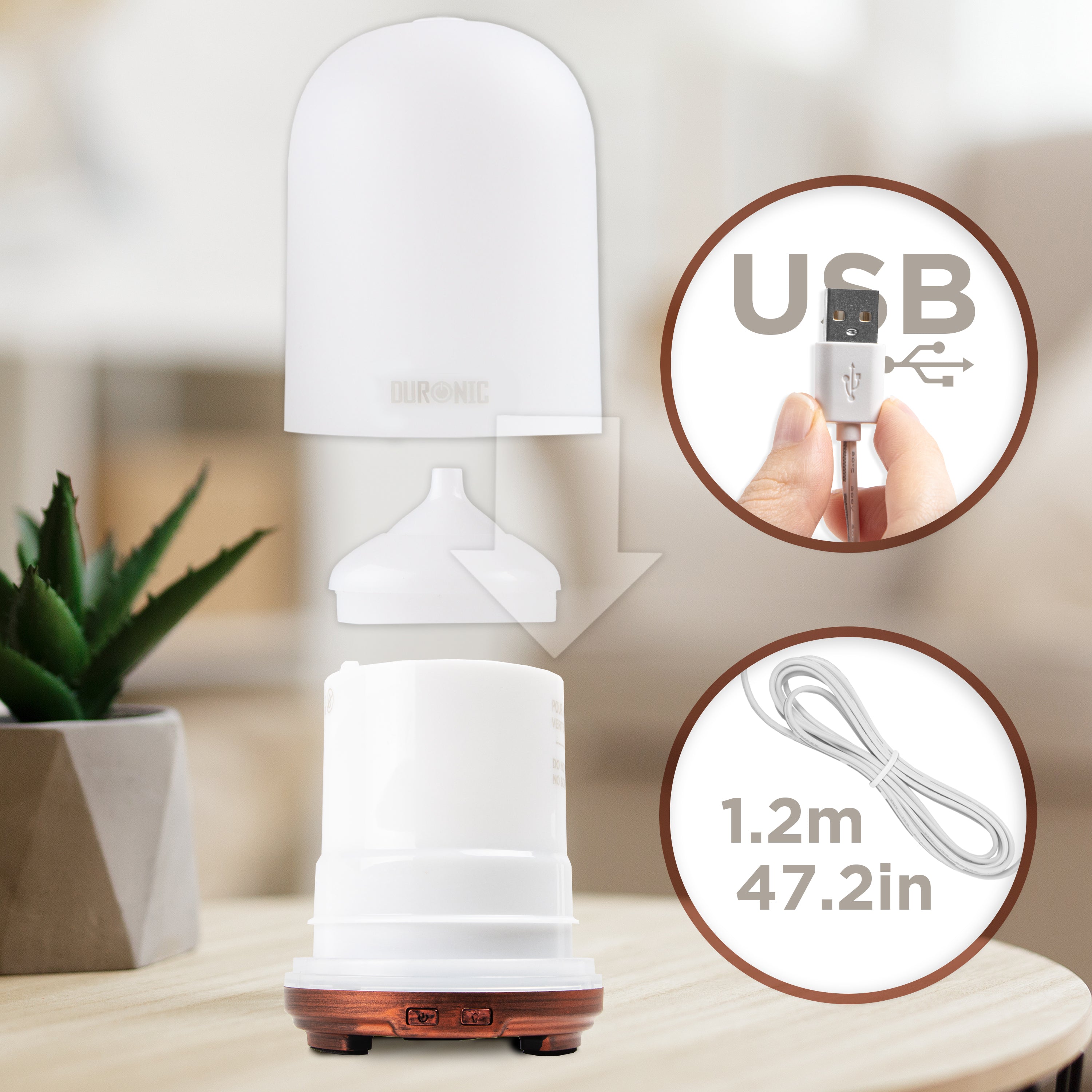 Duronic AD12 100ml Ultrasonic Essential Oil Diffuser with 7 Color LED Lights - Aromatherapy Humidifier for Home, Office, Bedroom & Spa - Perfect for Relaxation, Sleep and Stress Relief