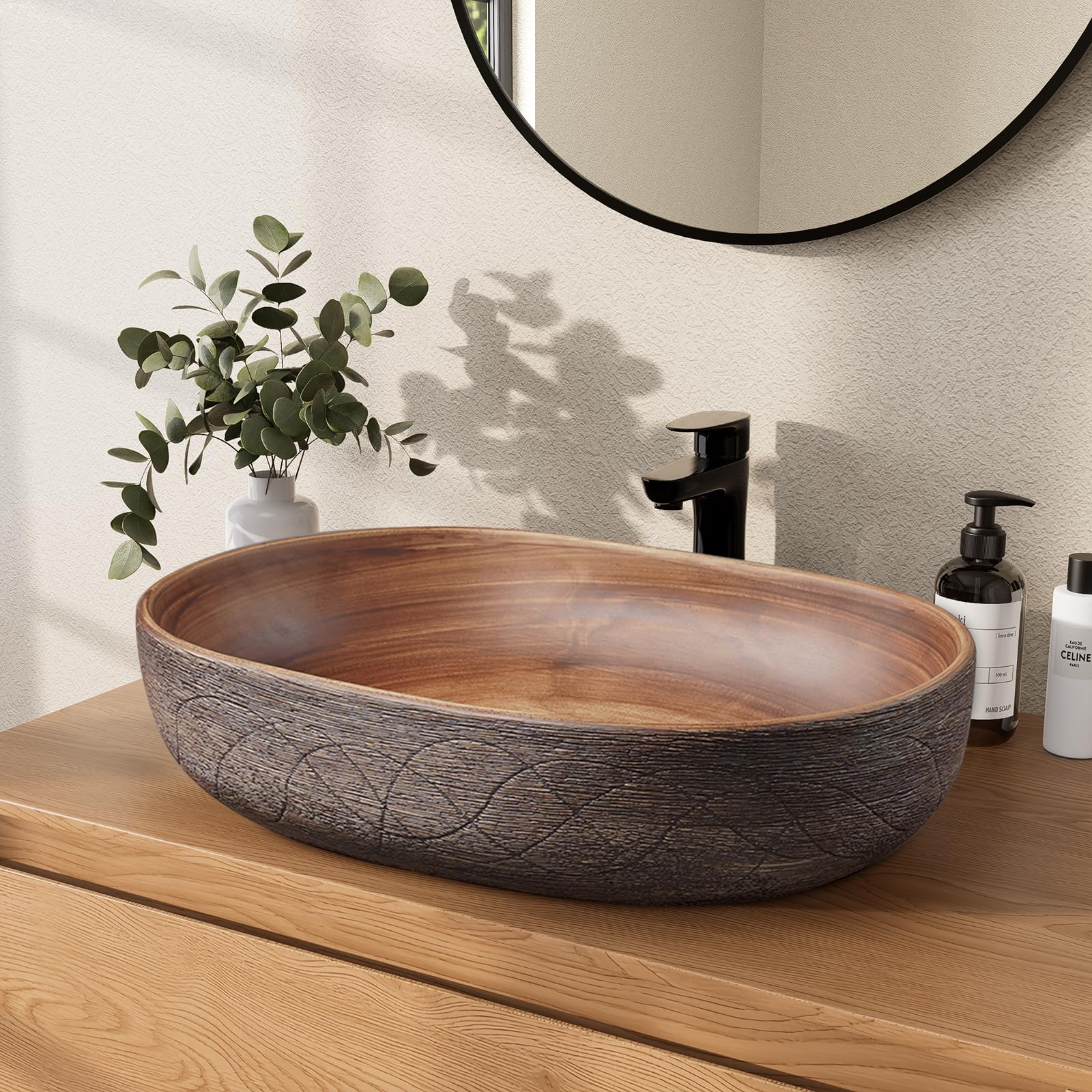 23-Inch Ceramic Oval Bathroom Vessel Sink - Retro Style Washbasin with Overflow, Elegant White Ceramic Sink for Modern and Classic Bathrooms | Perfect for Vanity, Powder Room, Guest Bath & Master Bath Decor