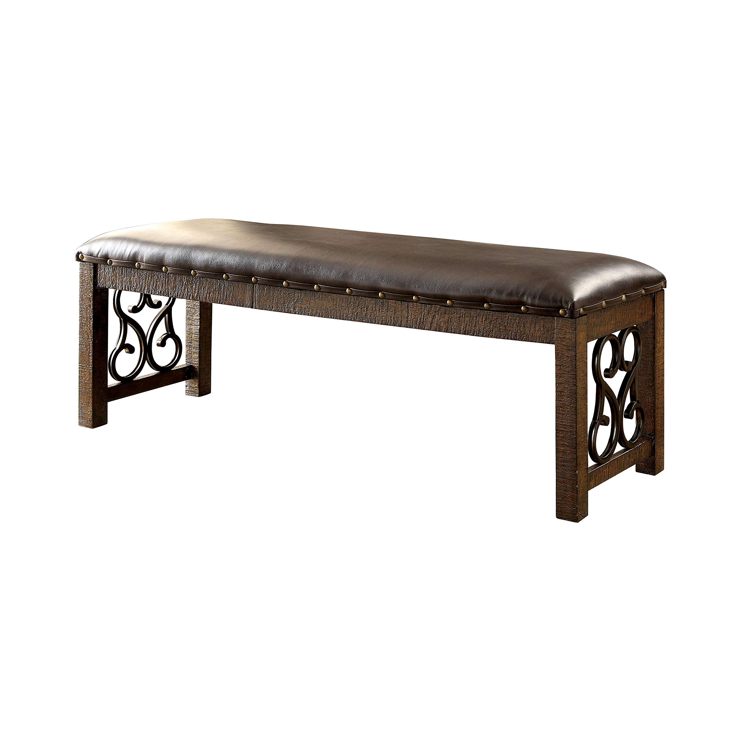 24/7 Shop at Home Adria Padded Dining Bench - Rustic Walnut & Espresso Finish, Comfortable Upholstered Seat for Kitchen, Breakfast Nook, or Entryway Decor