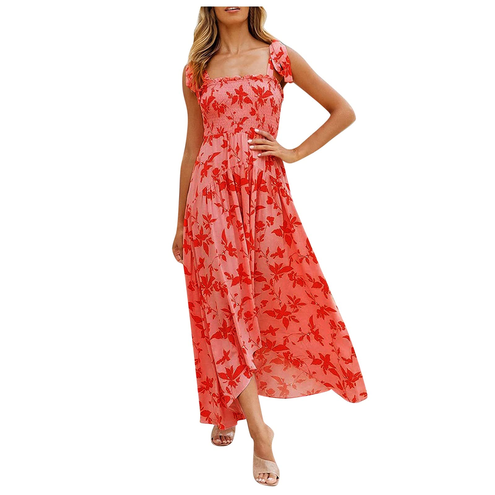 MITCOWBOYS Women's Fashion Summer Dress - Sleeveless Spaghetti Strap Asymmetrical Long Dress for Beach, Party & Casual Wear