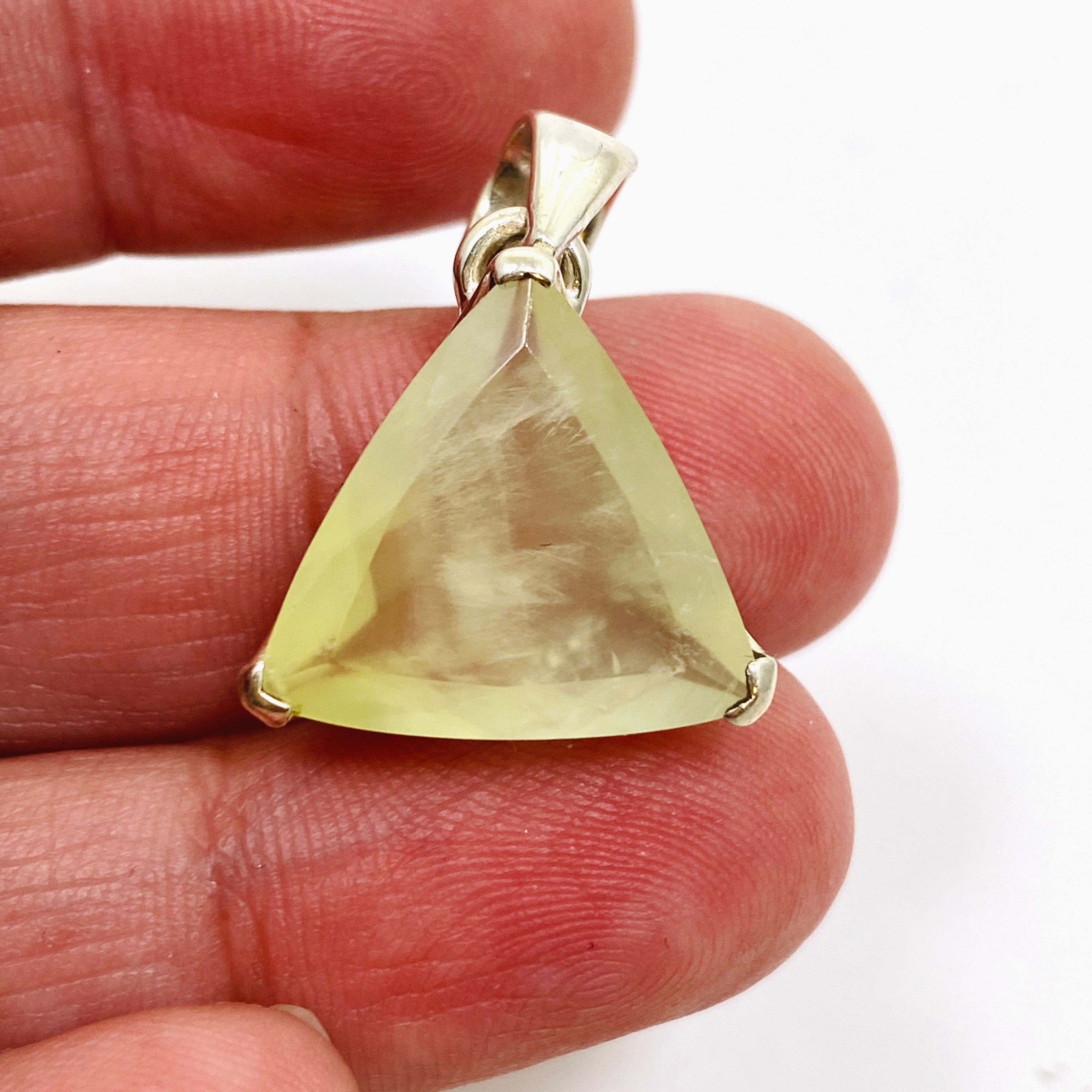 Natural Prehnite Gemstone Triangular Faceted Pendant Necklace - Elegant Healing Crystal Jewelry for Women - Perfect for Meditation, Yoga & Spiritual Gifts