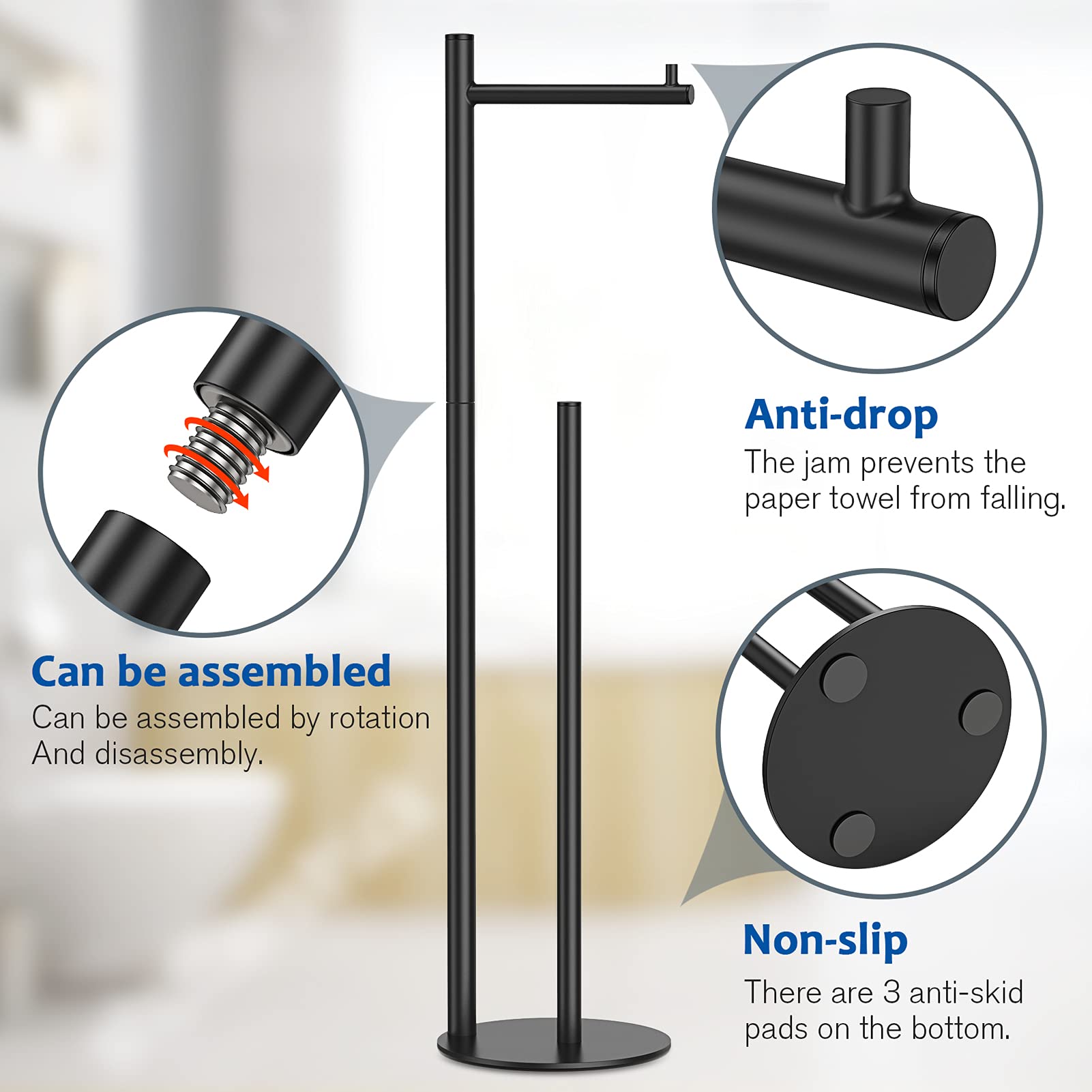 Sturdy Standing Toilet Paper Holder with Storage & Extra Roll Reserve - Modern Bathroom Tissue Roll Stand for Home, Office & RV Use