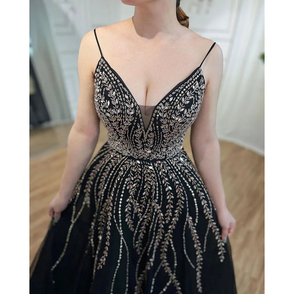 Elegant Dubai Arabic Long A-Line Spaghetti Strap Prom Dress for Graduation, School Party & Celebrity Events - Perfect for Formal Occasions, Homecoming & Special Celebrations