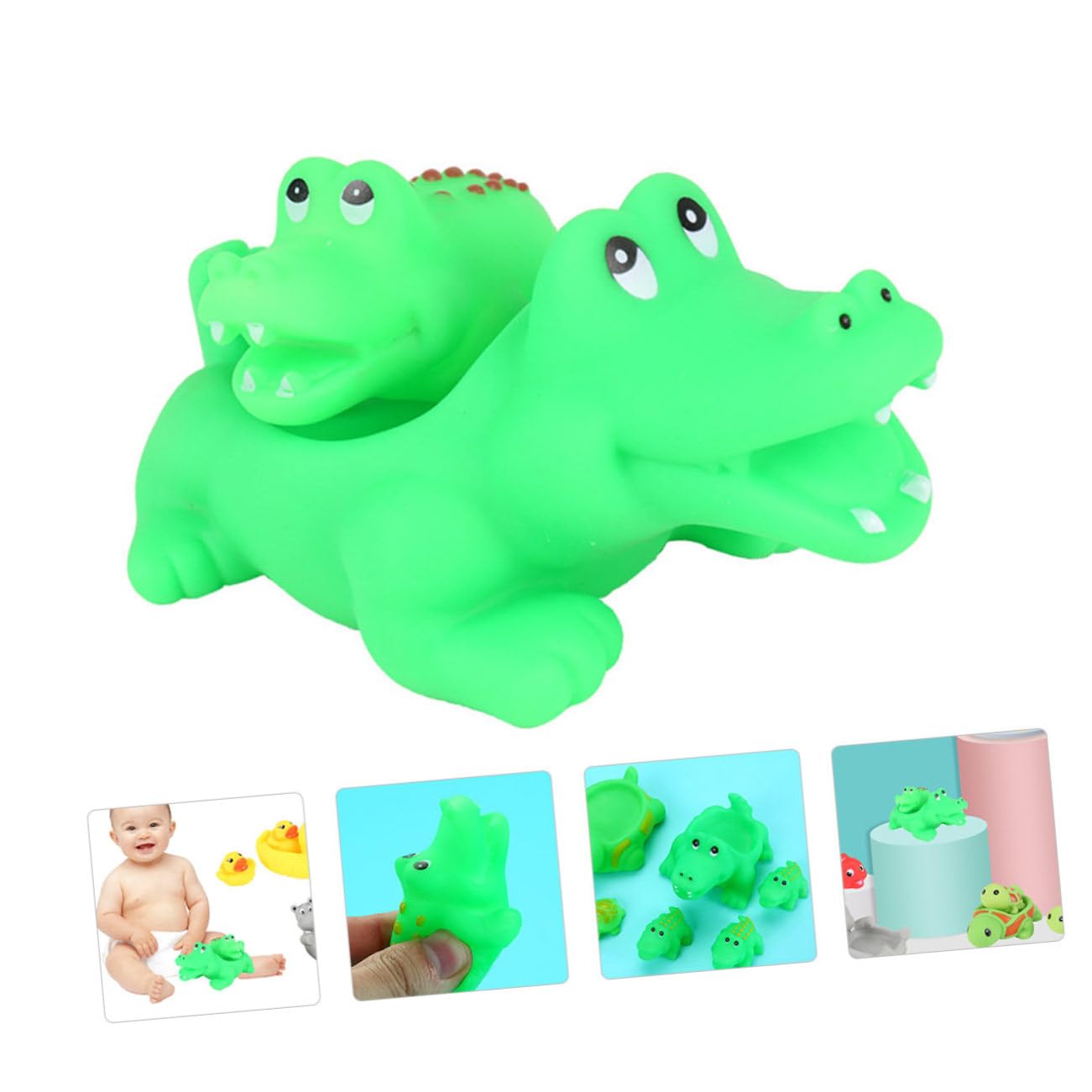 HEMOTON 4-Piece Cartoon Crocodile Dinosaur Bath Toys Set - Fun PVC Animal Bathtub Toys for Kids (Green) | Perfect for Toddler Bath Time & Sensory Play
