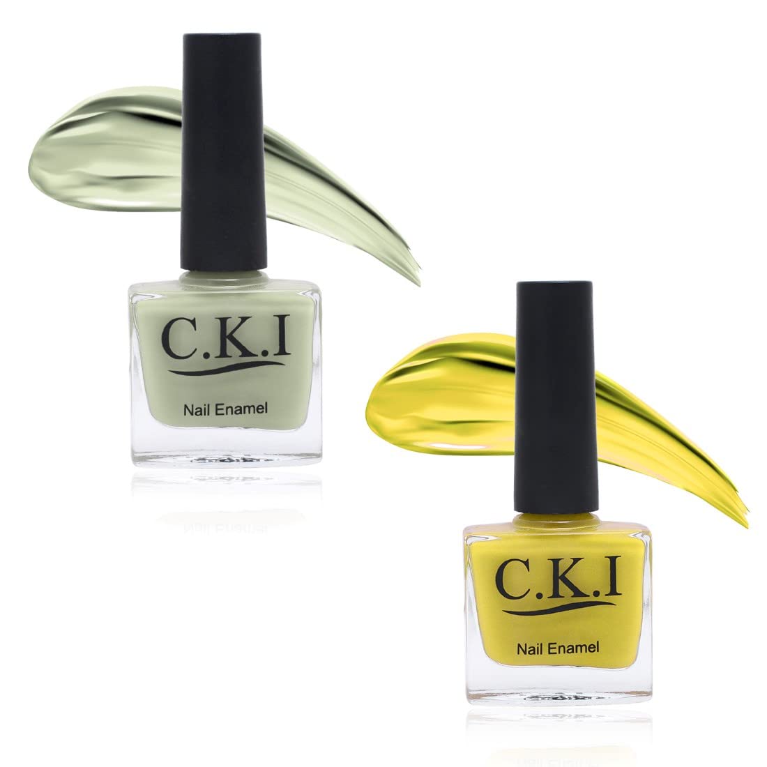 C.K.I Long Lasting Nail Polish Set - Waterproof, Smudge-Free, Heat Resistant Enamel with Glossy Finish (Tea Green & Yellow, 2-Pack) - Perfect for Salon, Home Manicures & Gift Giving