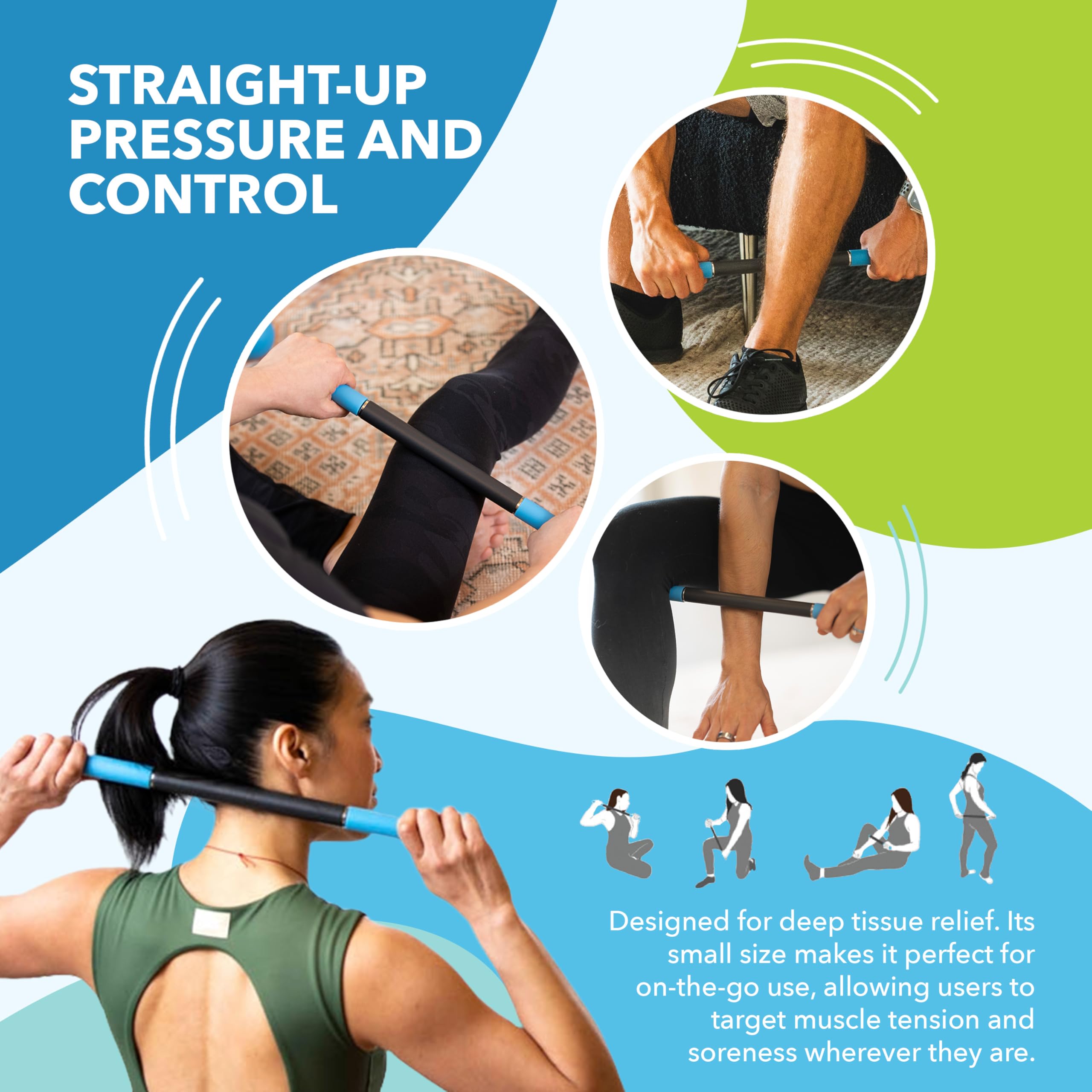 RAD Rod Mini Massage Roller Stick - Portable Myofascial Release Tool for Muscle Recovery, Legs, Shoulders, Neck & Back Pain Relief - Best Deep Tissue Massager for Athletes & Travel - Improve Mobility & Relaxation After Workout, Yoga, Gym or Office Work