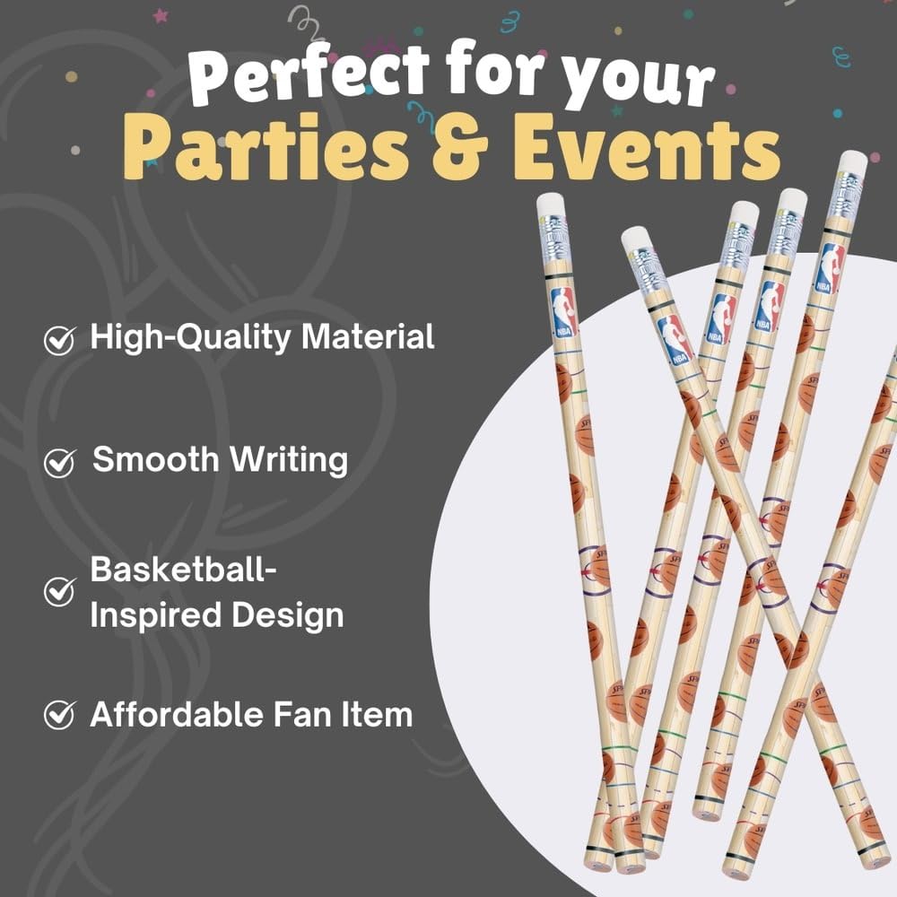 Spalding Multicolor Wood Basketball Pencils - 7.5 Inch Pack of 12 - Fun School Supplies & Creative Party Favors for Kids, Adults - Perfect for Classroom, Office, Birthday Gifts & Basketball Theme Events