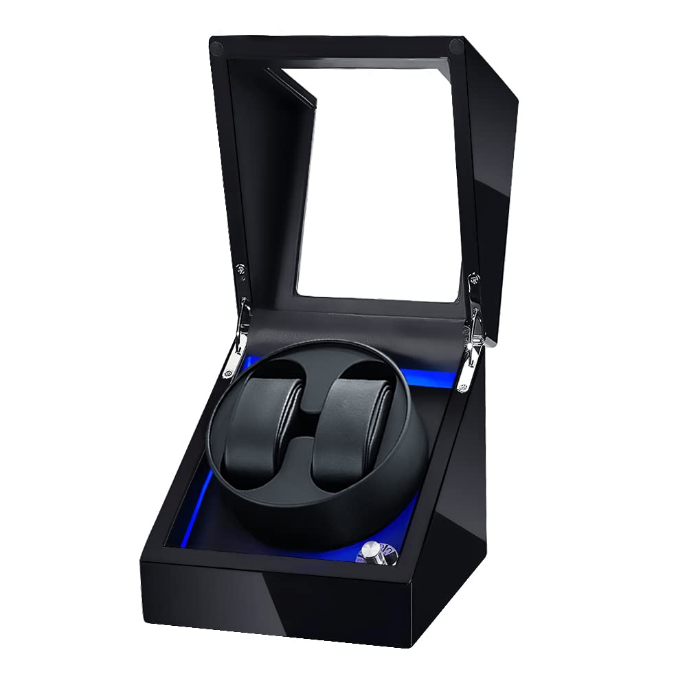 Premium Double Watch Winder Box for Automatic Watches - Quiet Japanese Mabuchi Motor, Wooden Shell with AC Adapter - Perfect for Watch Collection, Storage & Display at Home or Office