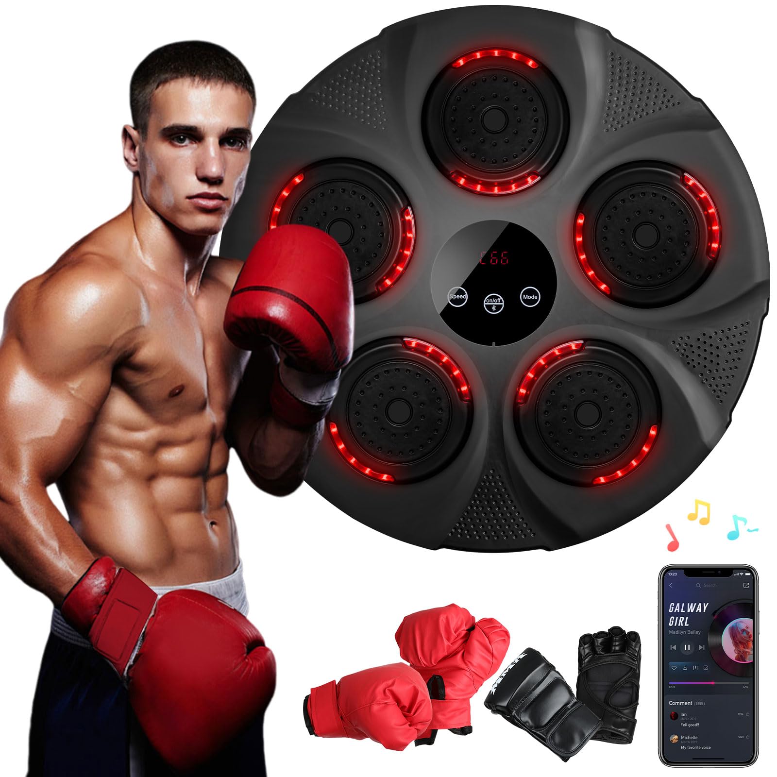 FAHKNS Smart Bluetooth LED Music Boxing Machine - Wall Mounted Electronic Punching Bag for Home, Kids & Adults - Portable Stress Relief & Boxing Training Equipment - Perfect for Home Gym, Fitness & Stress Release Workouts