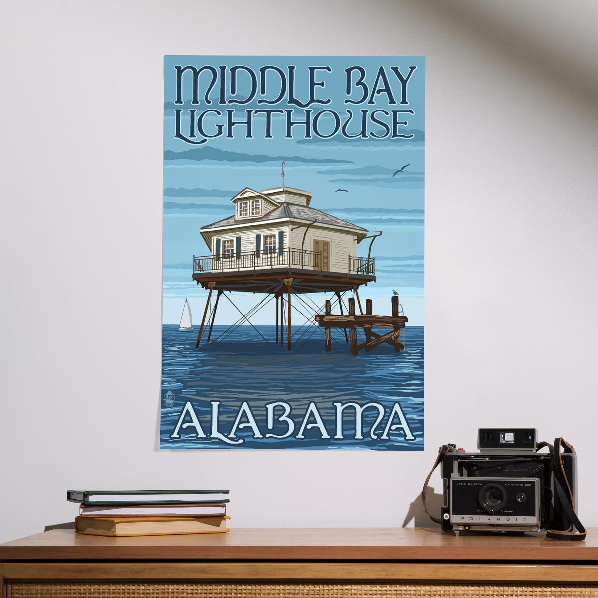 Lantern Press 16x24 Inch Giclee Art Print - Alabama Middle Bay Lighthouse Wall Decor | Coastal Home Decor, Beach House Art, Nautical Living Room Decor