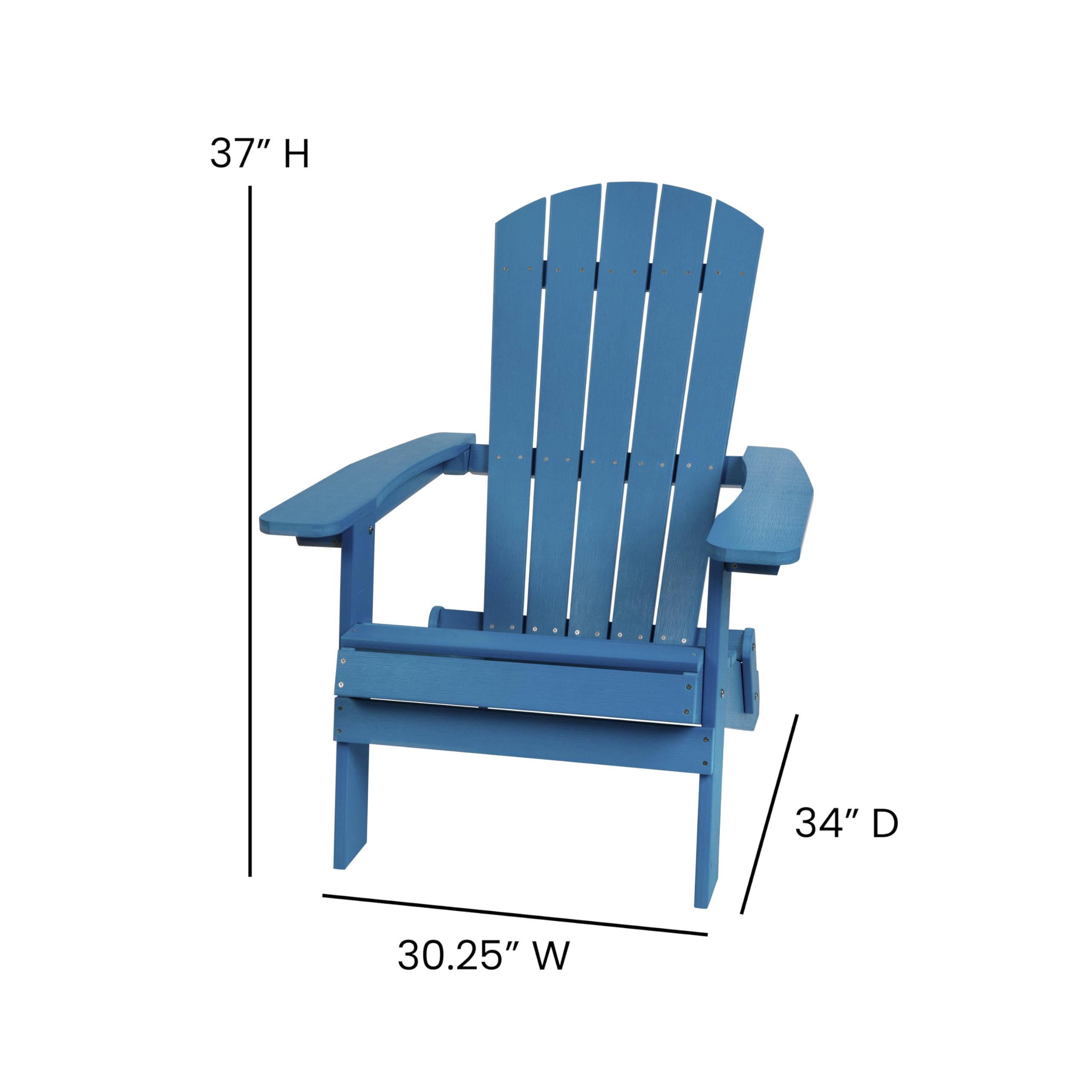 EMMA + OLIVER Set of 2 Blue Folding Adirondack Chairs with Side Table - Indoor Outdoor Patio Furniture for Garden, Deck, Poolside & Backyard Relaxation