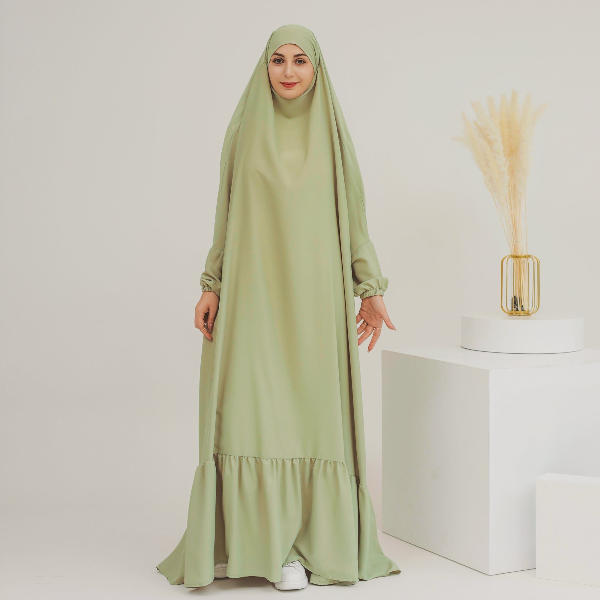 Anissa Jilbab Mint Green Muslim Prayer Scarf - Modest Hijab for Women, Perfect for Daily Wear, Prayer & Special Occasions