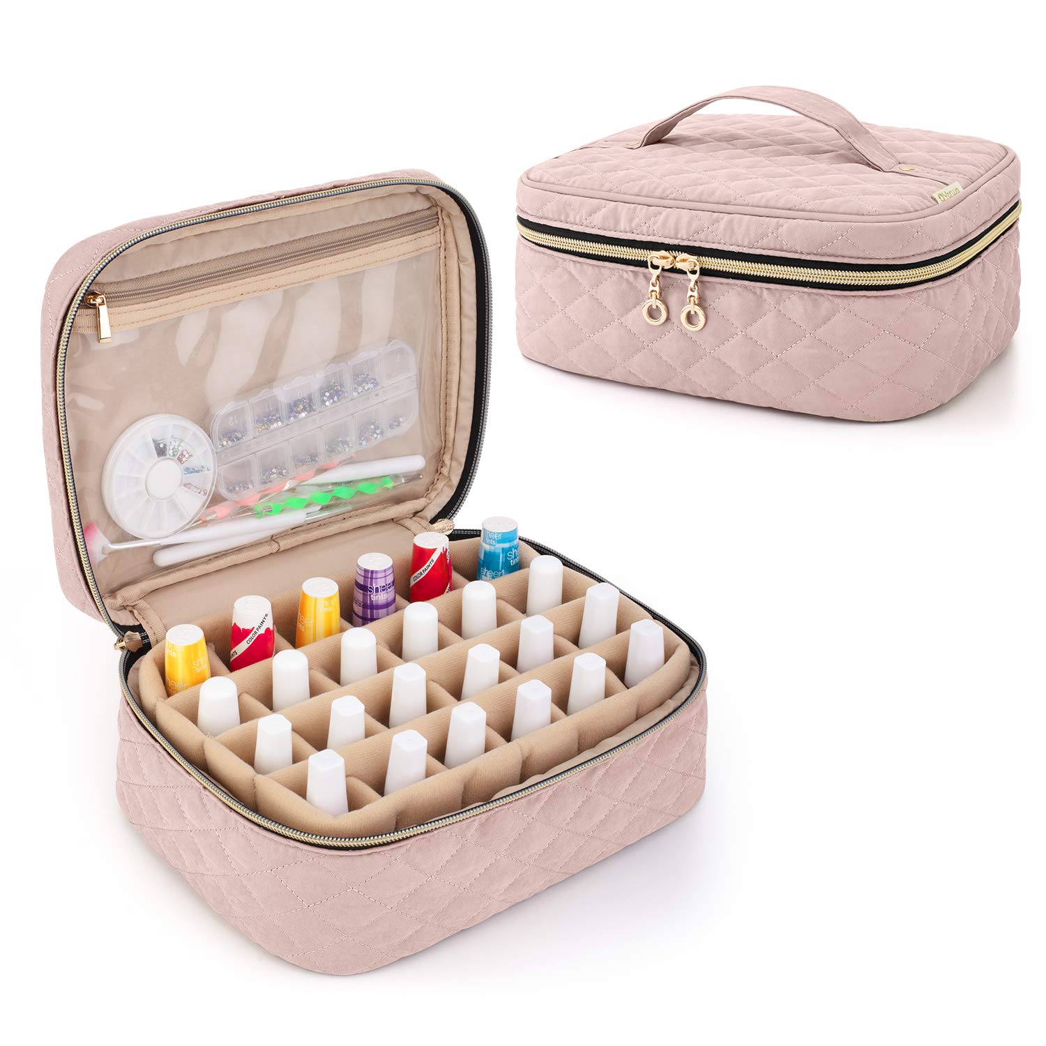 Yarwo 24 Bottle Nail Polish Organizer Case - Portable Nail Varnish Storage Bag for 15ml/0.5oz Bottles, Vintage Rose Design - Perfect for Nail Salon, Travel & Home Organization